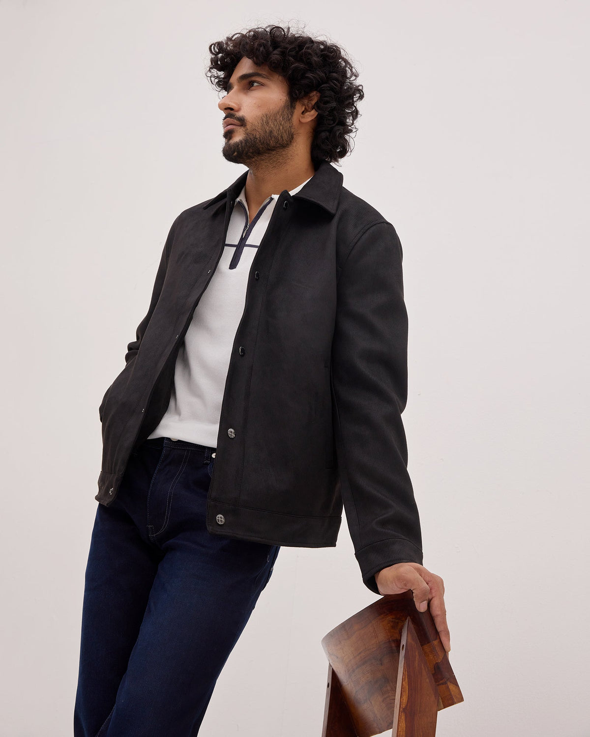 Black Solid Zipper Jacket - Wysher