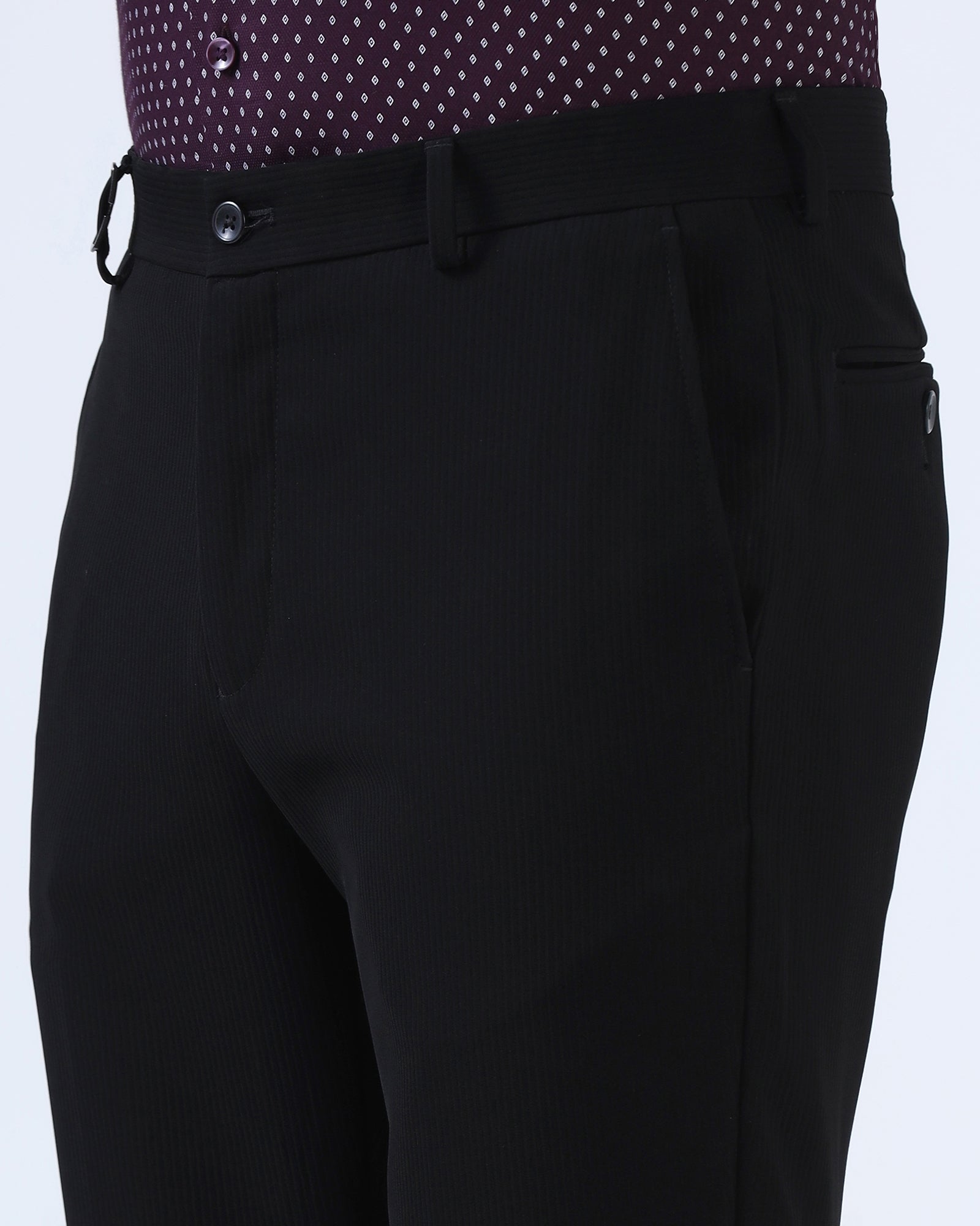 Black Stripe Trouser - Black-277