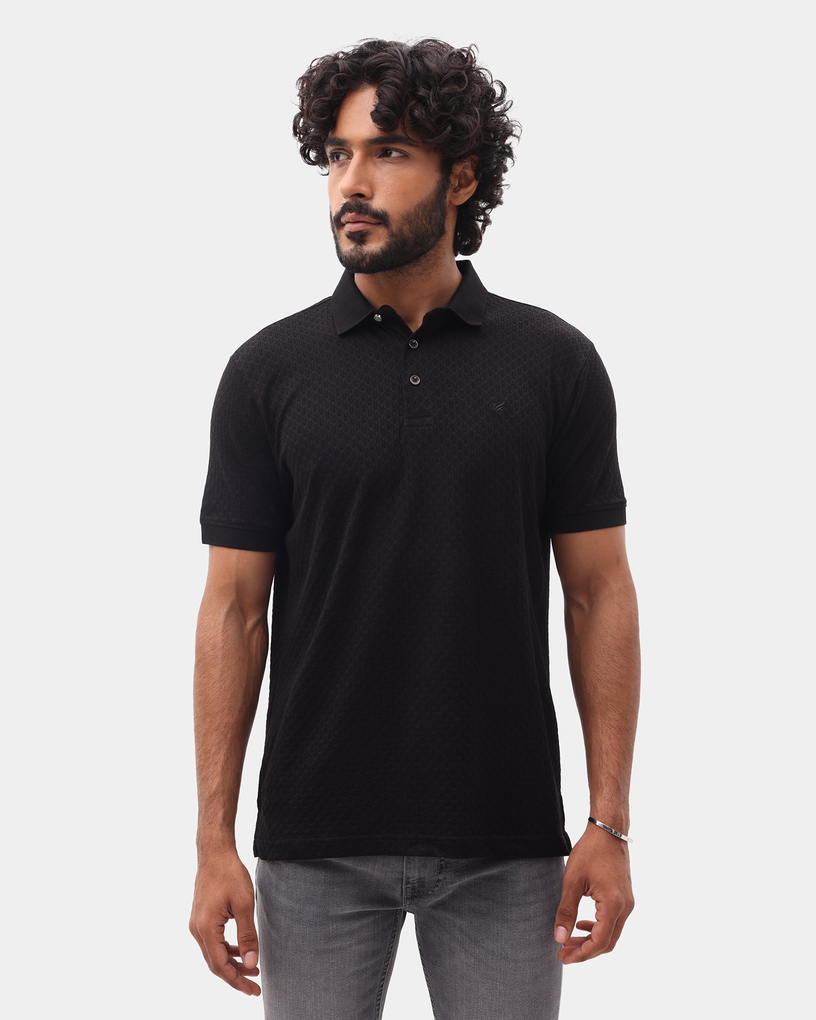 Black Luxe Textured Polo - Delta