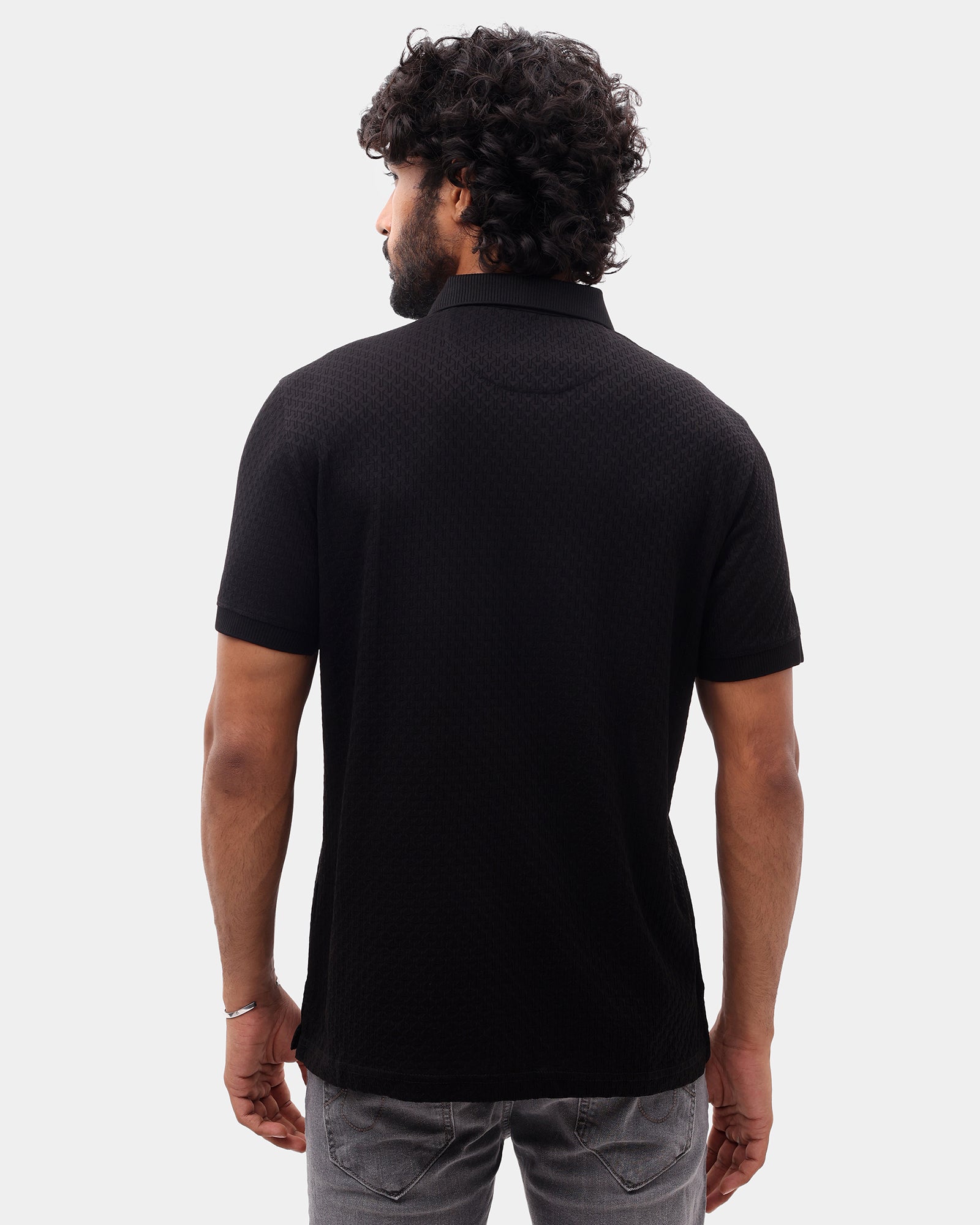 Black Luxe Textured Polo - Delta