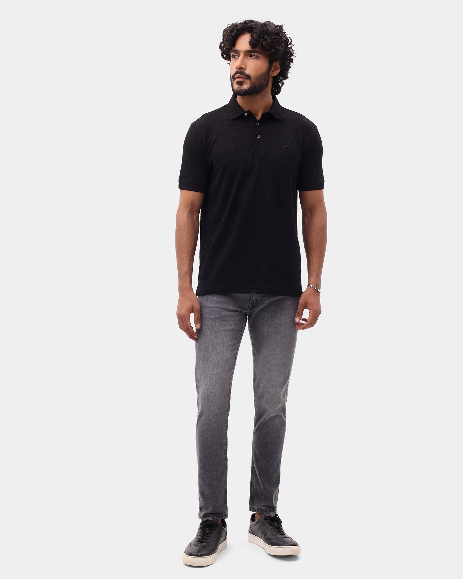 Black Luxe Textured Polo - Delta