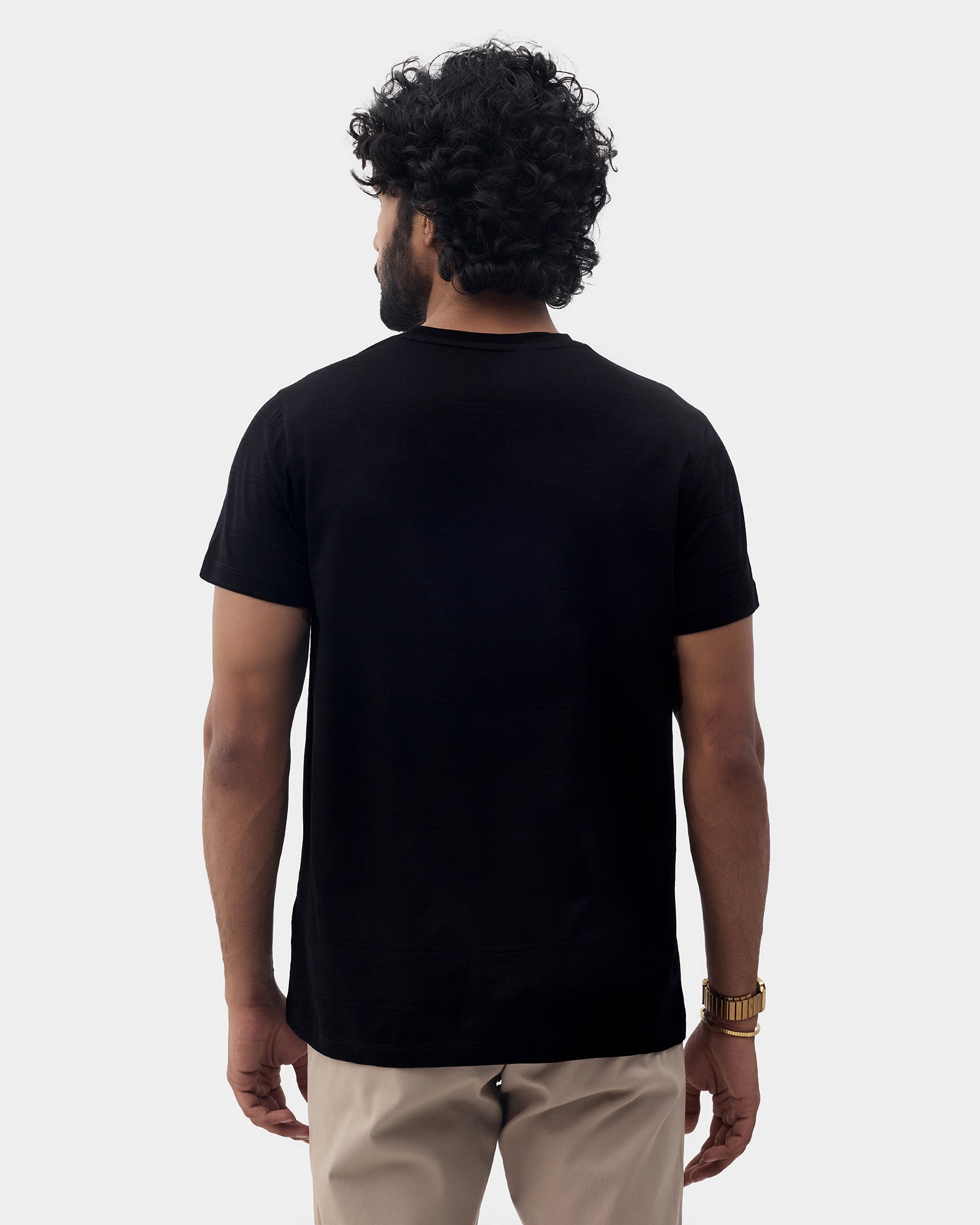 Black Crew Neck Textured T-Shirt - Yukio