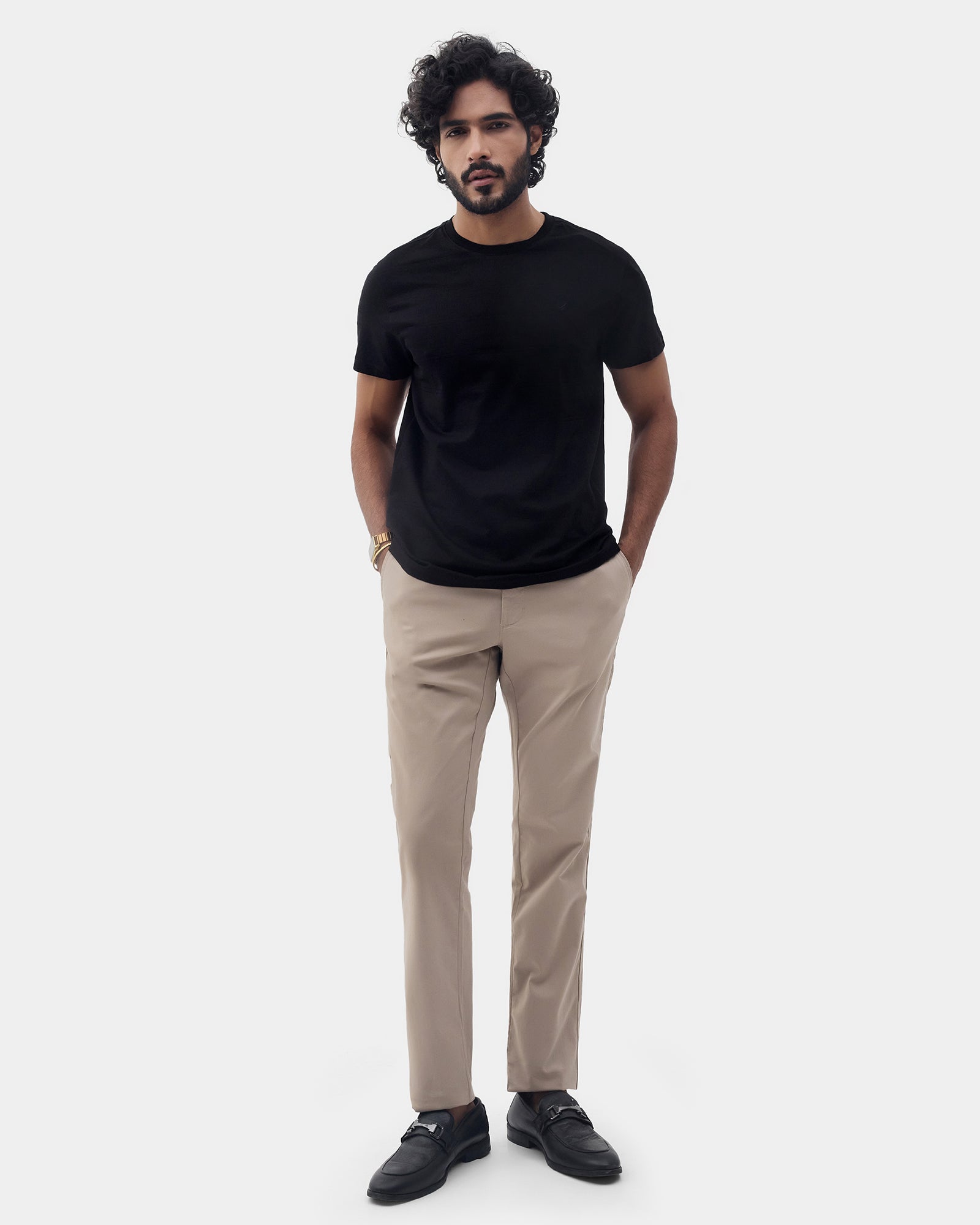 Black Crew Neck Textured T-Shirt - Yukio