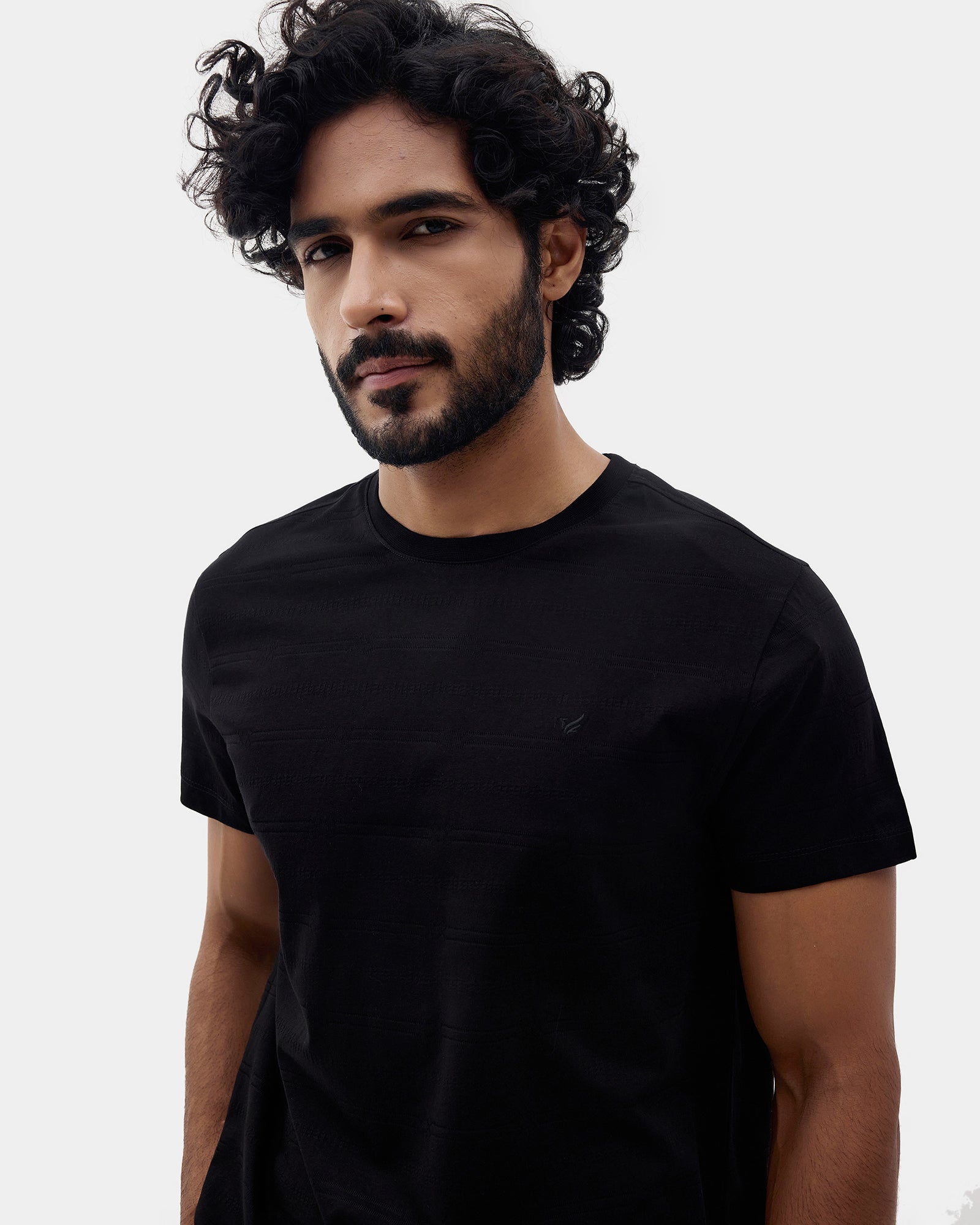Black Crew Neck Textured T-Shirt - Yukio