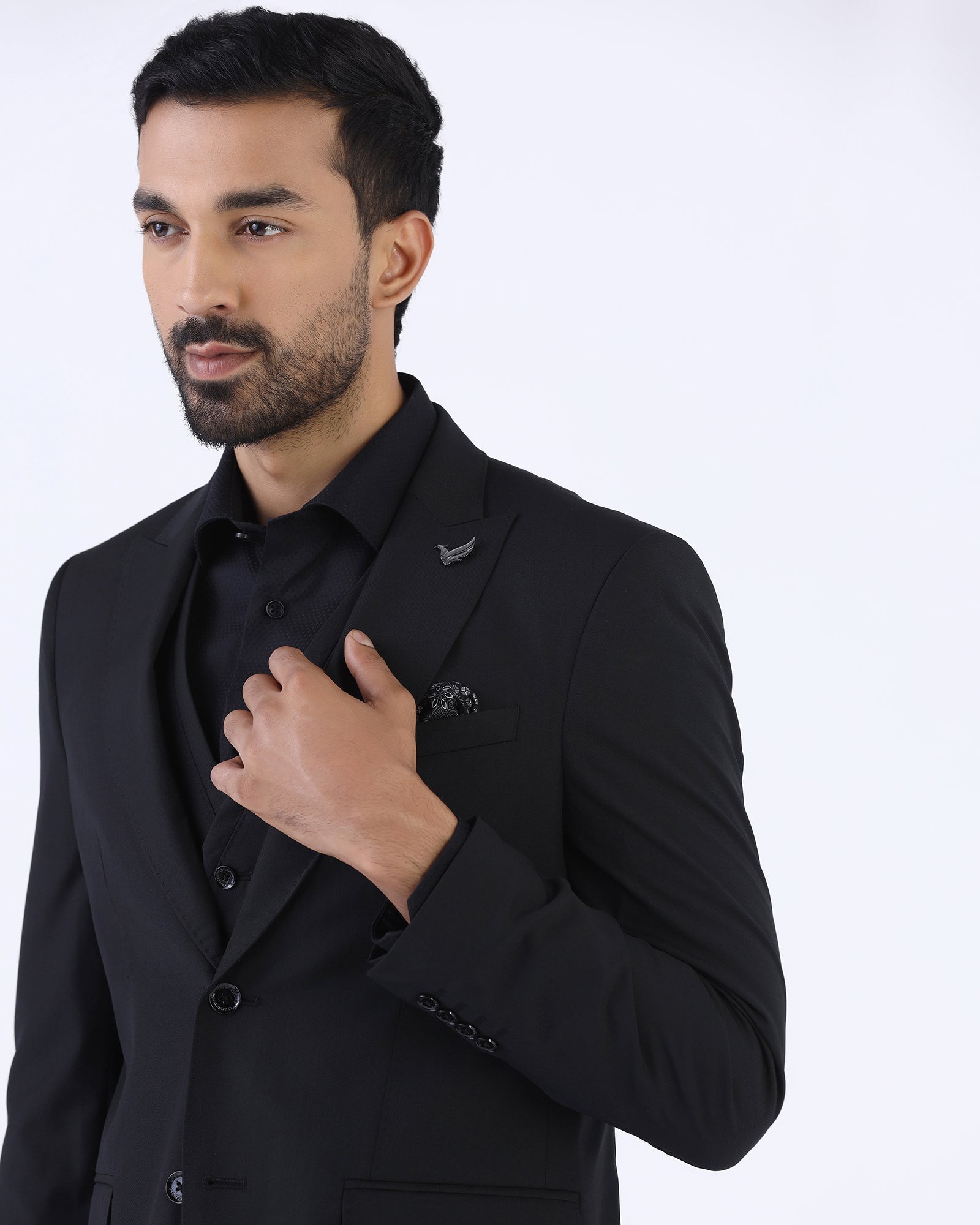 Black Three Piece Textured Suit - Atoll