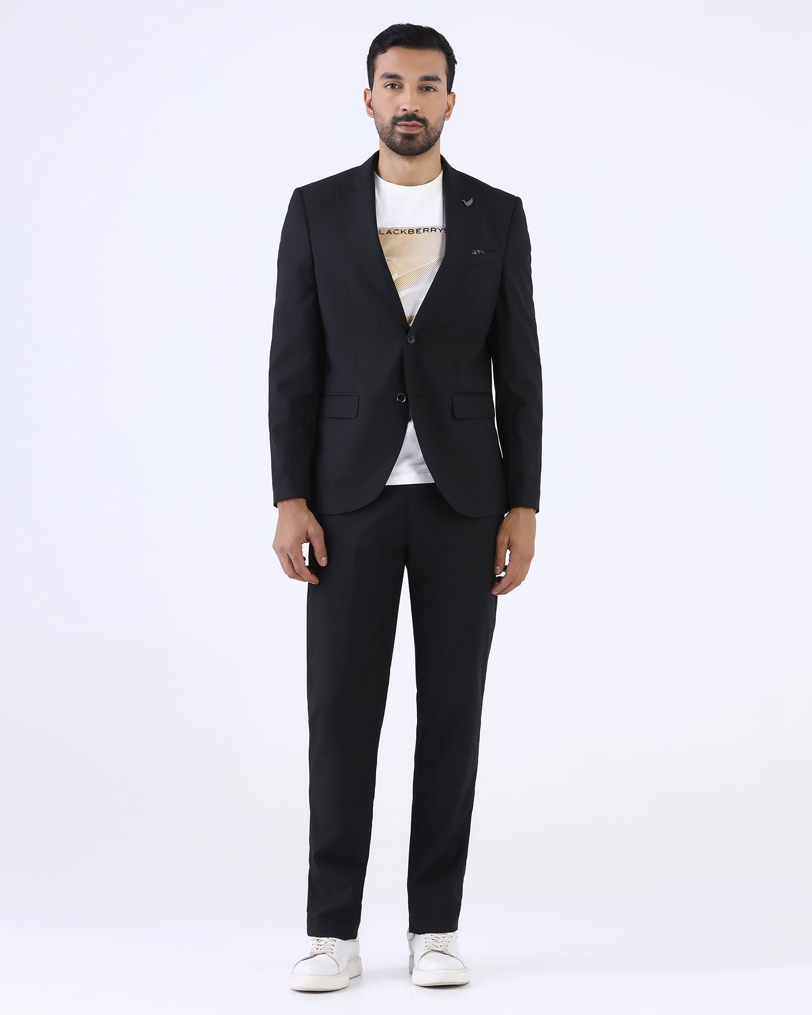 Black Three Piece Textured Suit - Atoll