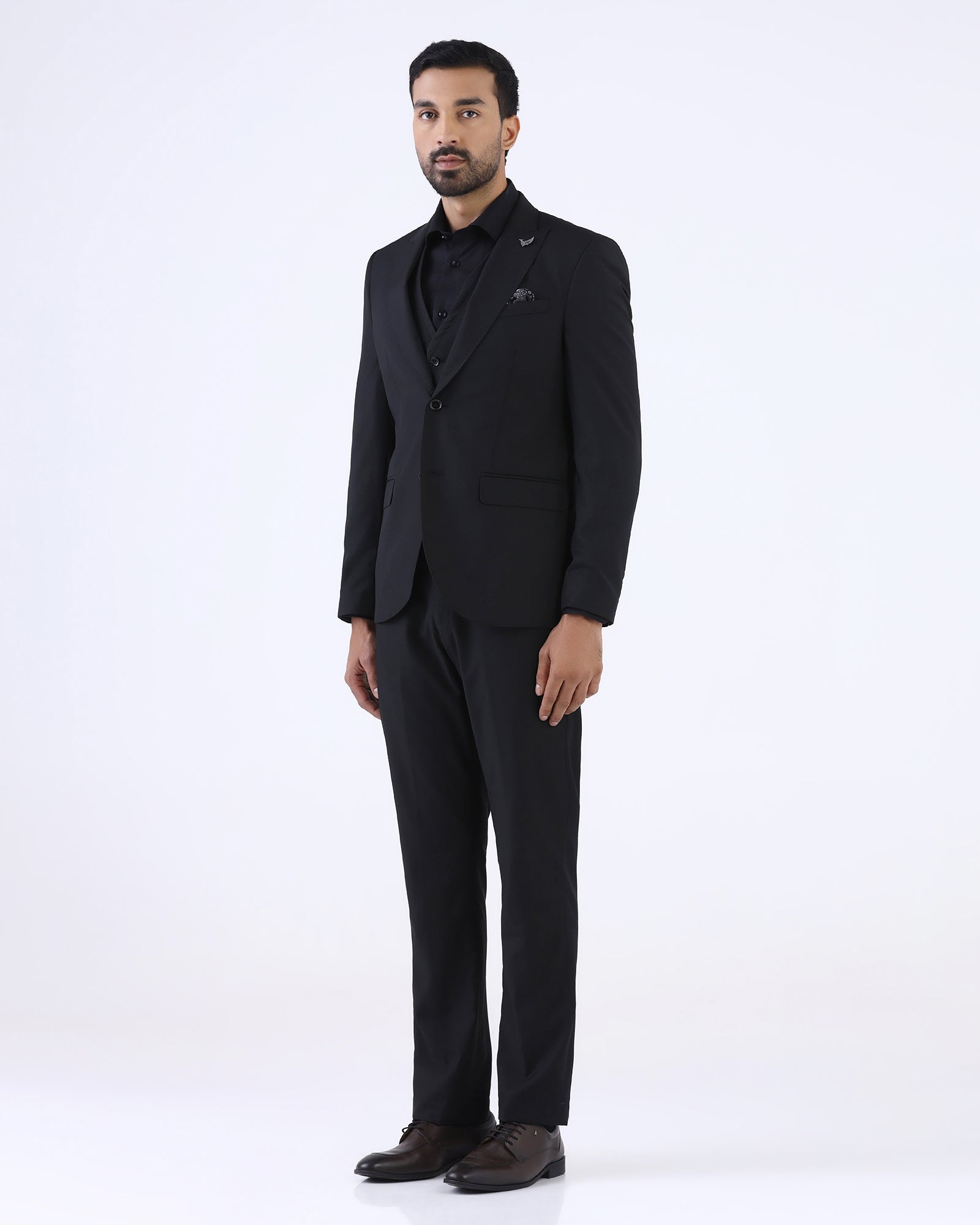 Black Three Piece Textured Suit - Atoll