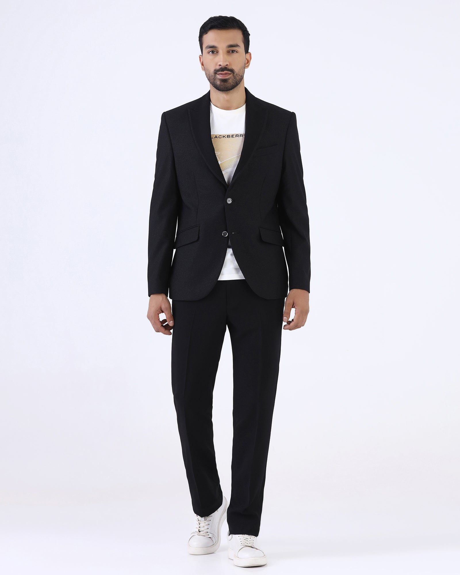 Black Three Piece Textured Suit - Ultrex