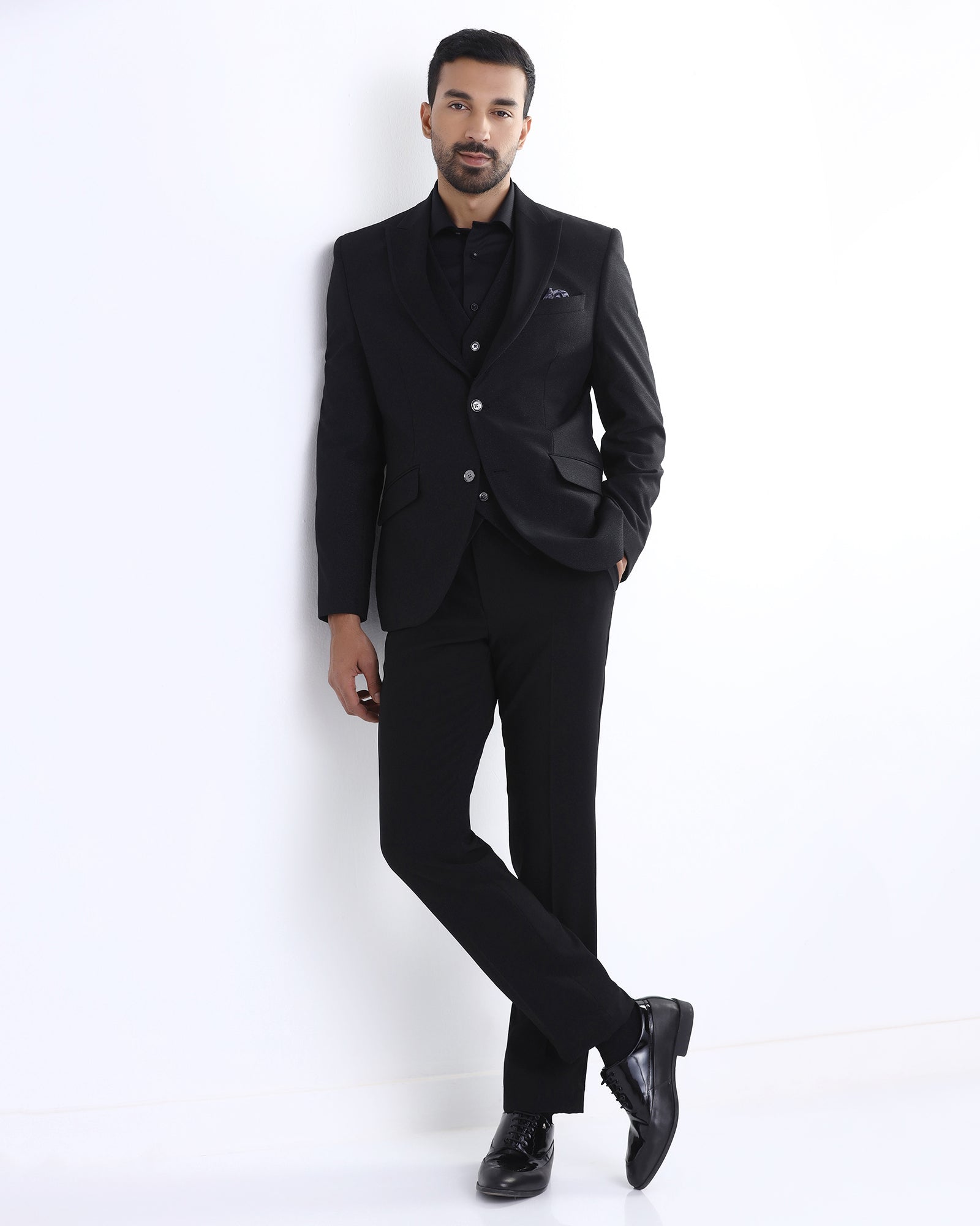 Black Three Piece Textured Suit - Ultrex
