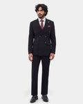 Black Two Piece Double Breasted Textured Suit - Lemok