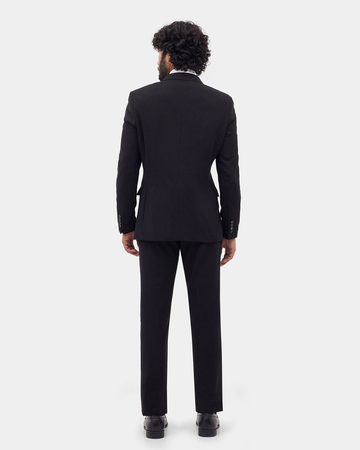 Black Two Piece Double Breasted Textured Suit - Lemok