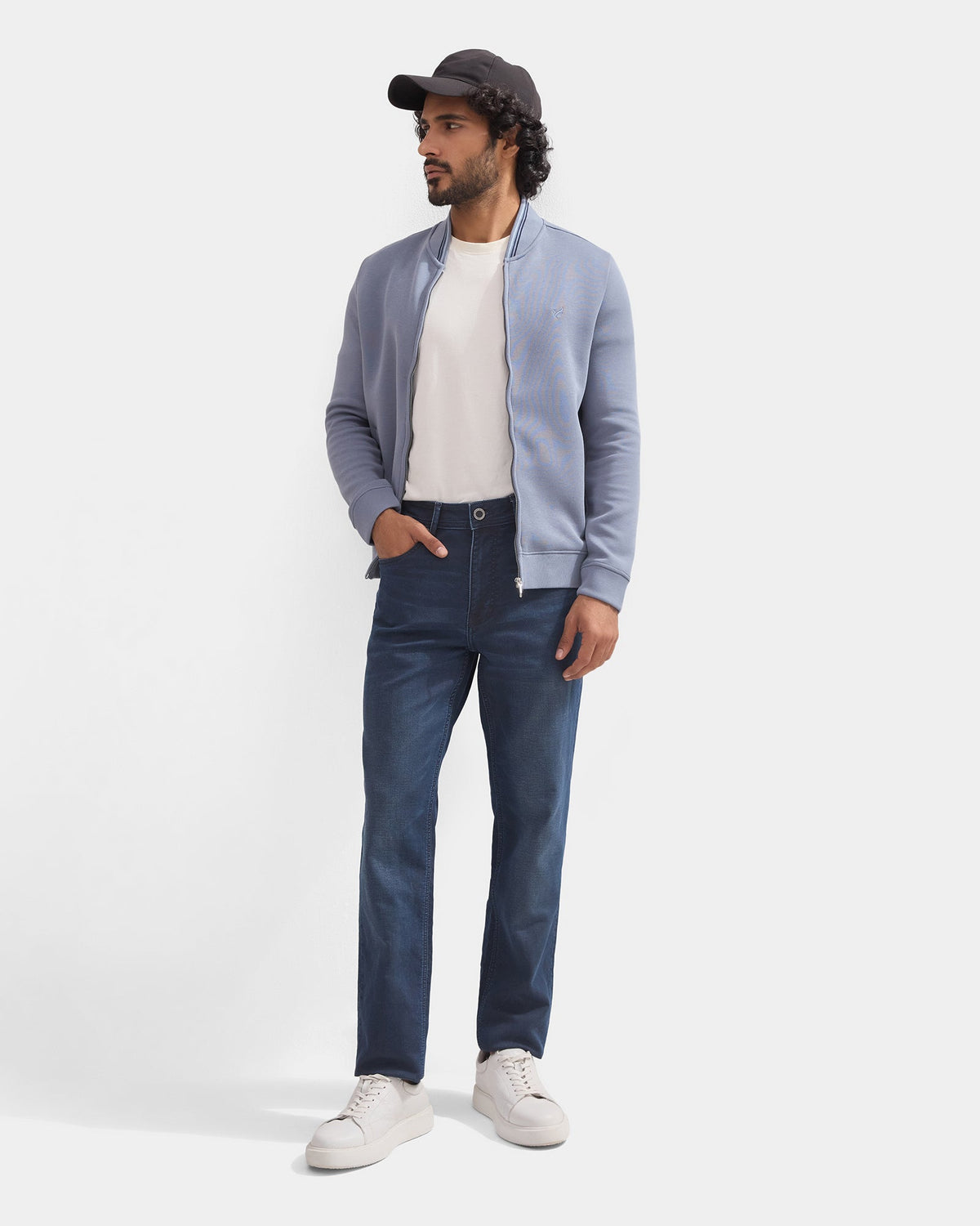 Blue Bomber Neck Solid Sweatshirt - Morgo