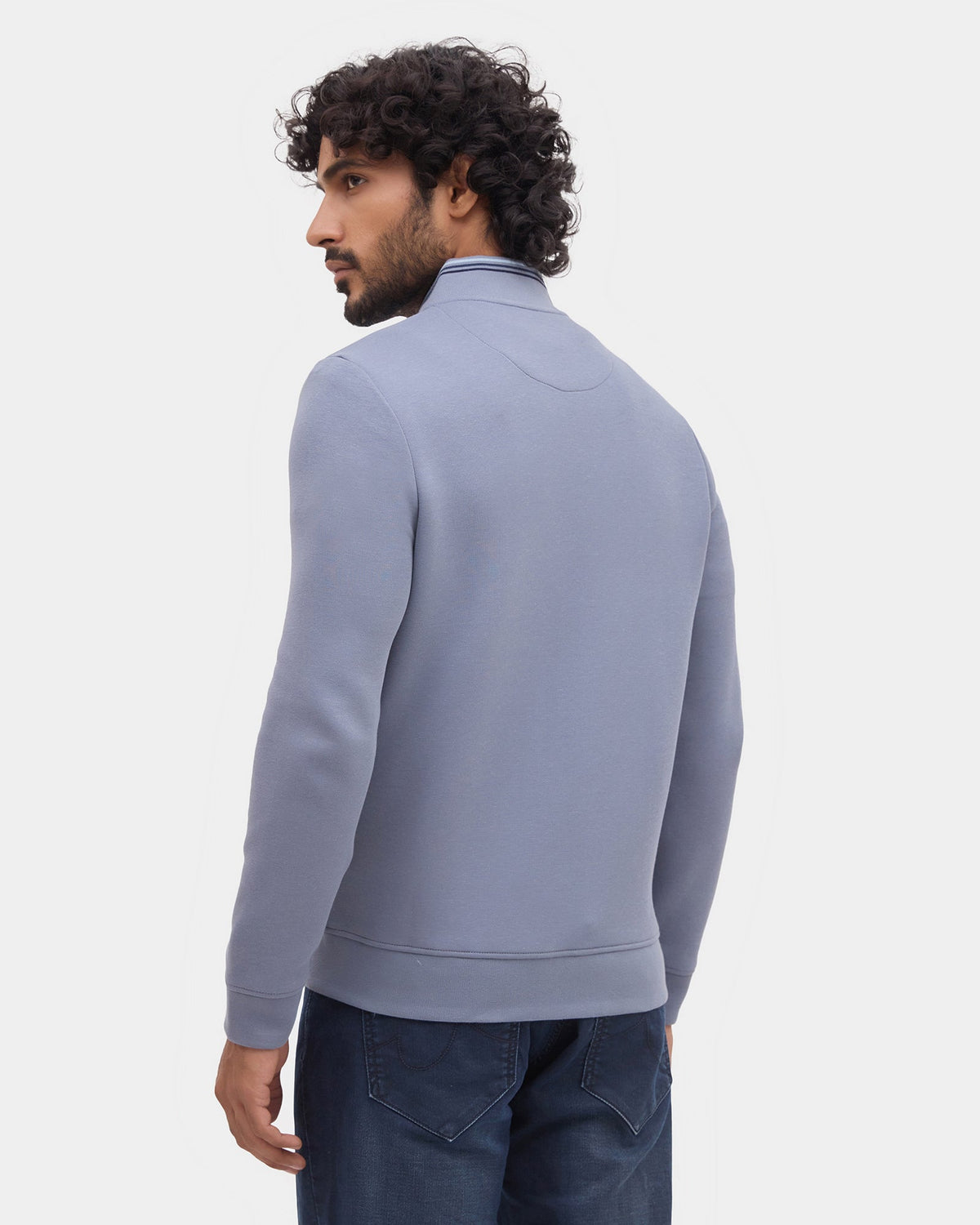 Blue Bomber Neck Solid Sweatshirt - Morgo