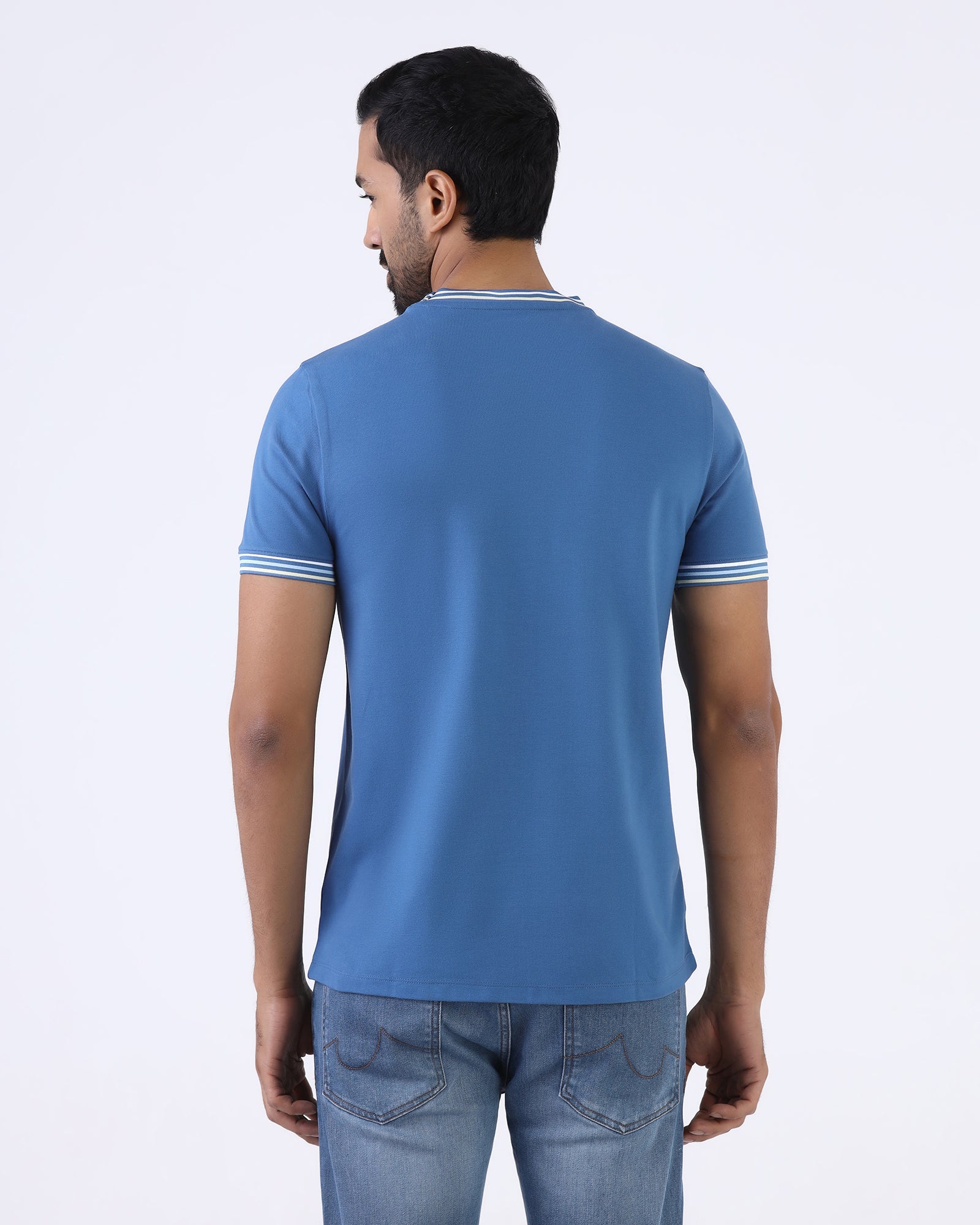 Blue Crew Neck Solid T-Shirt - Bellatrix