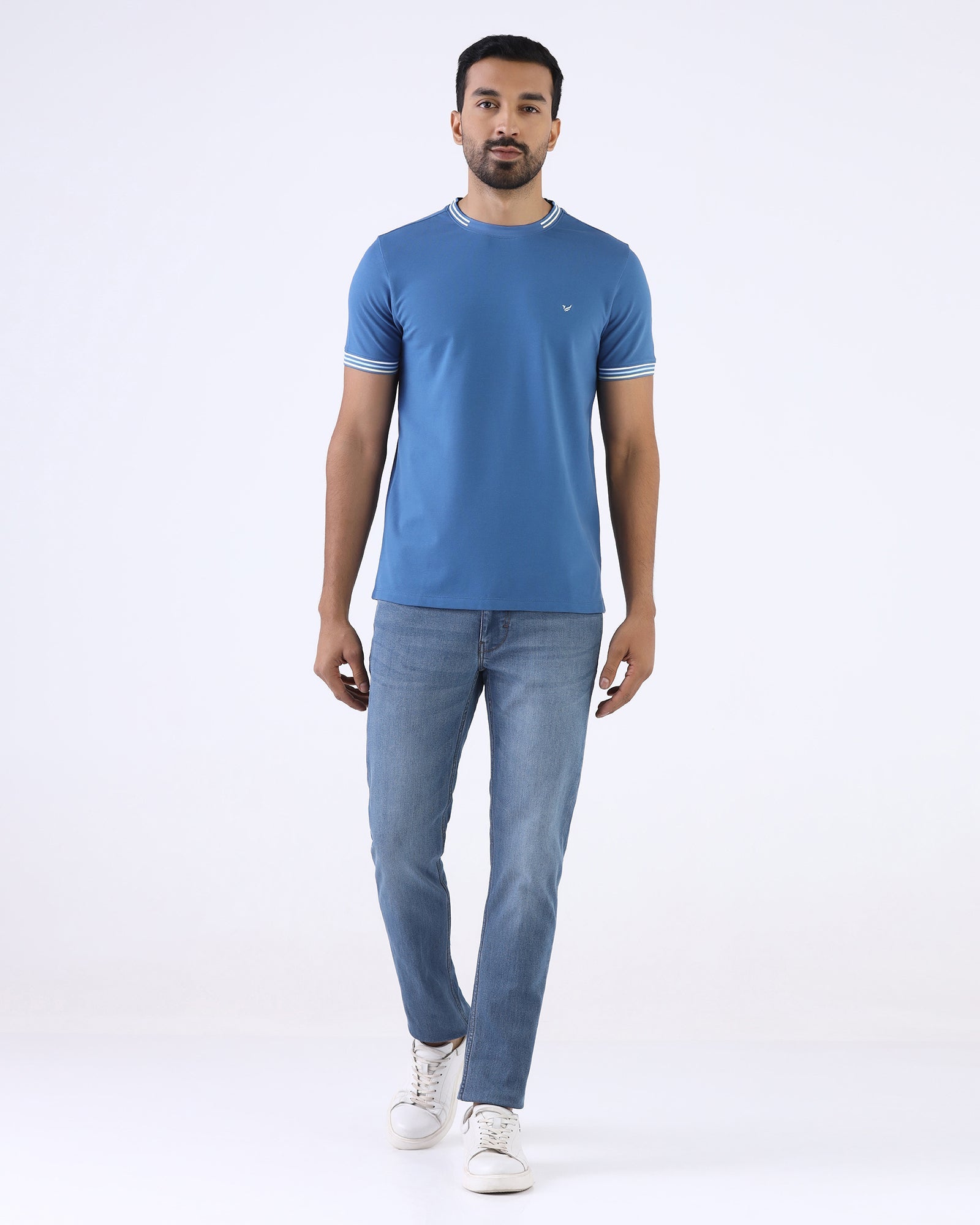 Blue Crew Neck Solid T-Shirt - Bellatrix