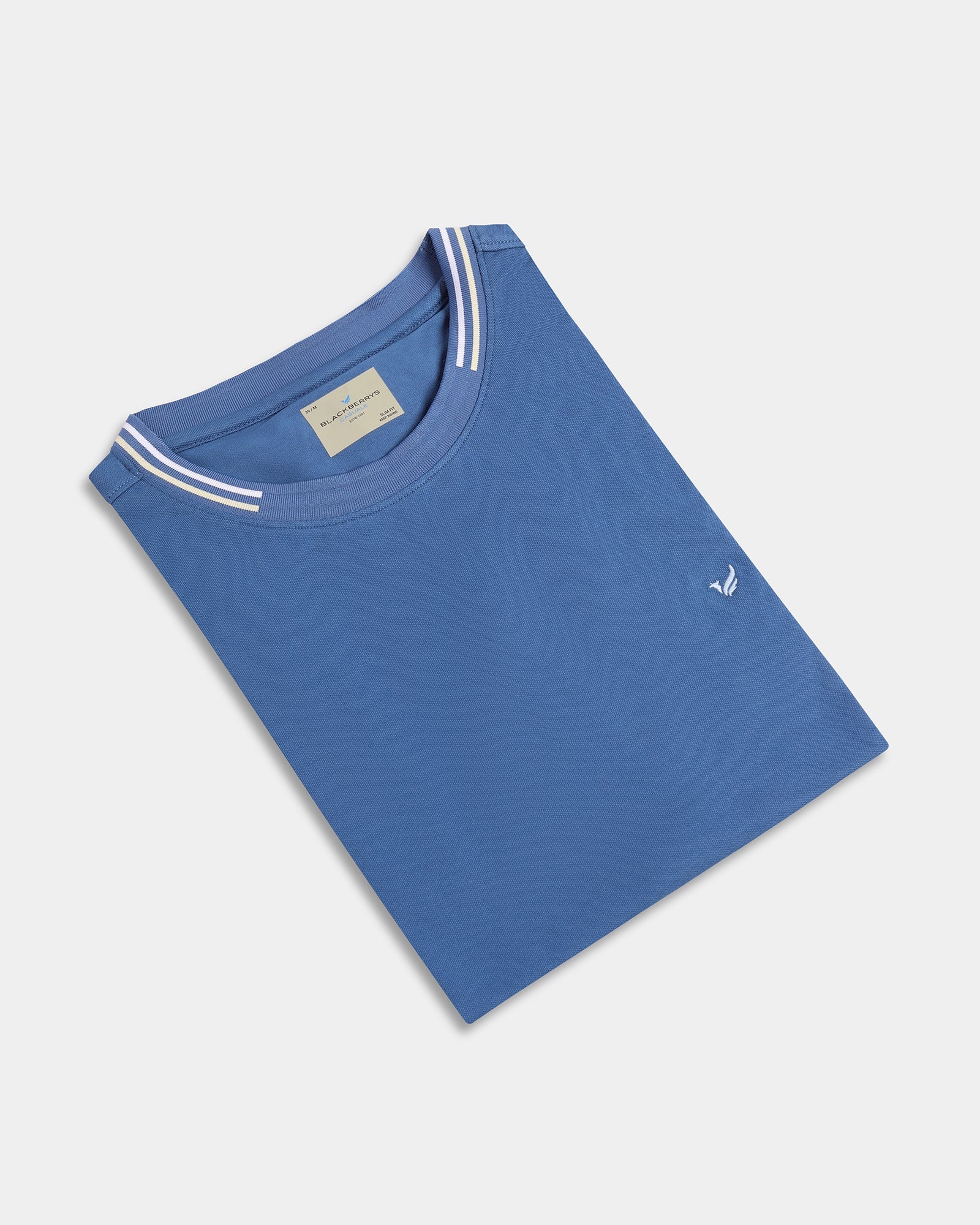 Blue Crew Neck Solid T-Shirt - Bellatrix