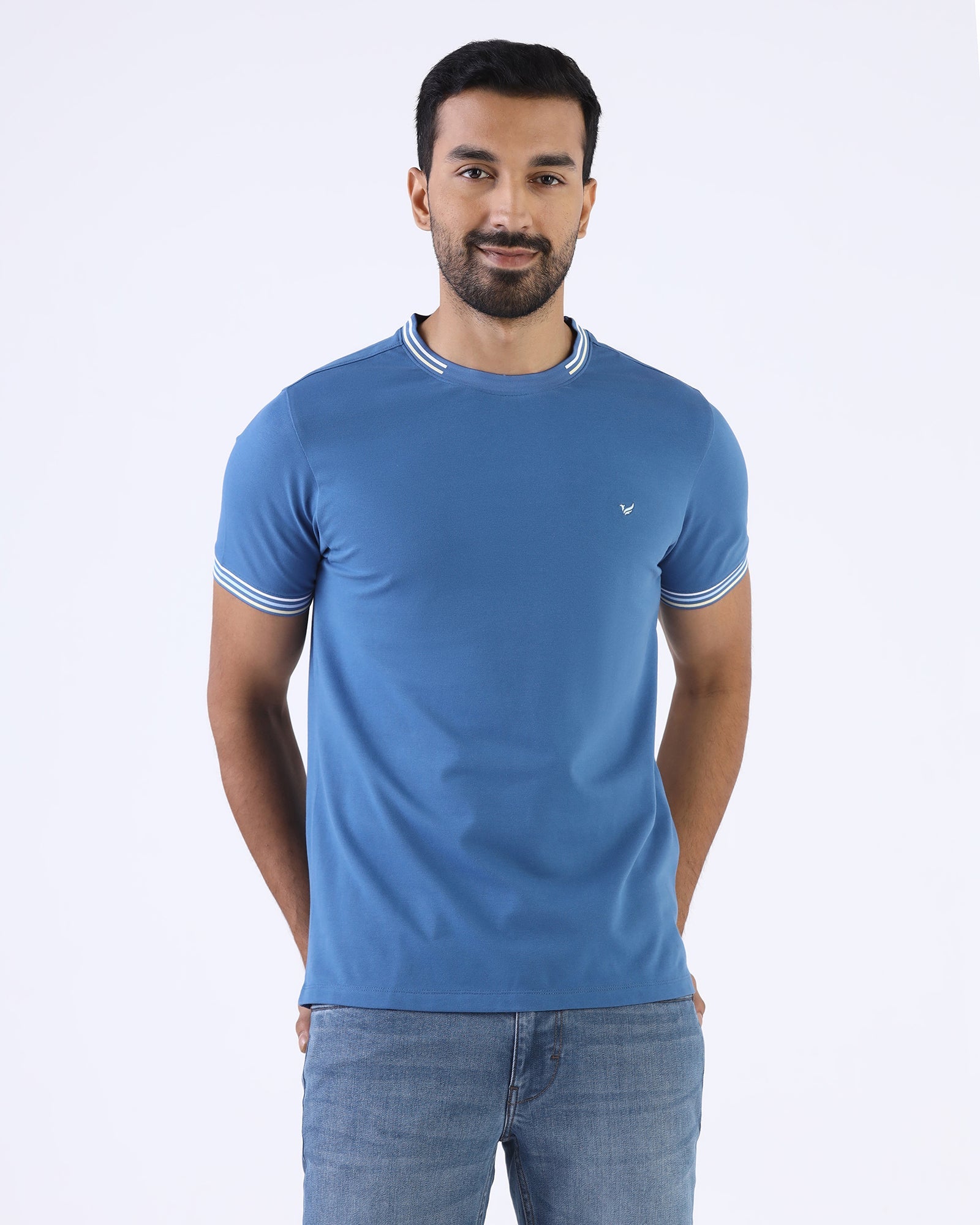 Blue Crew Neck Solid T-Shirt - Bellatrix