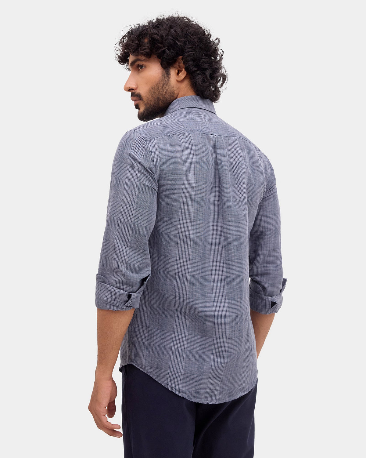 Blue Linen Check Shirt - Stor