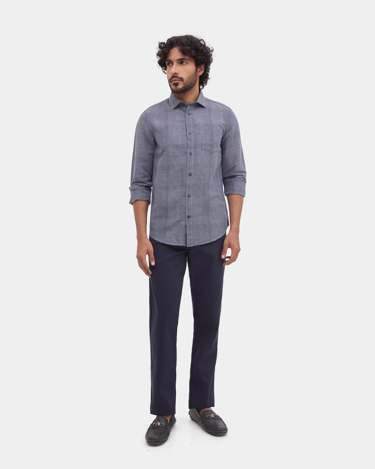 Blue Linen Check Shirt - Stor