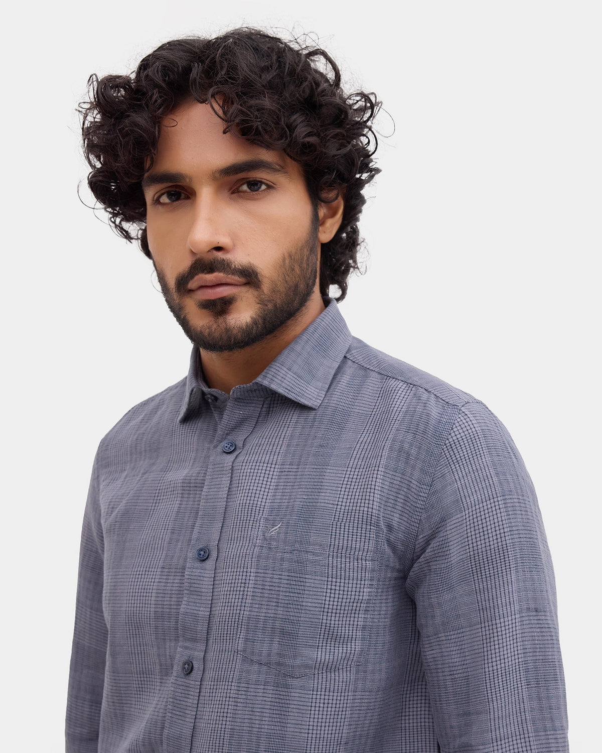 Blue Linen Check Shirt - Stor