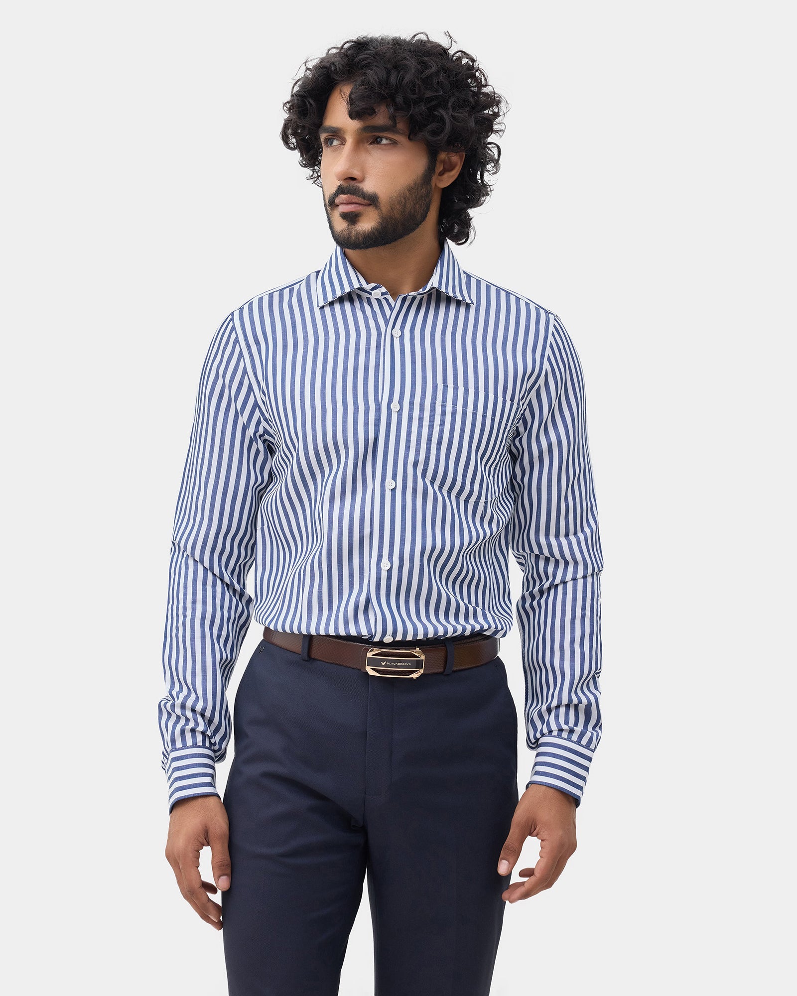 Blue Linen Stripe Shirt - Kylen