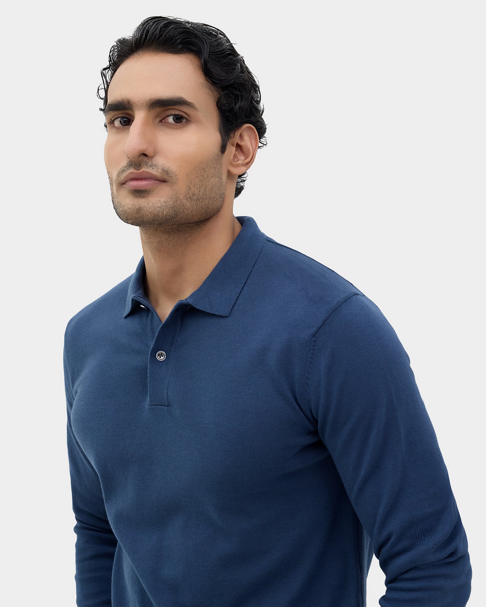 Blue Polo Neck Solid Sweater - Mushroom