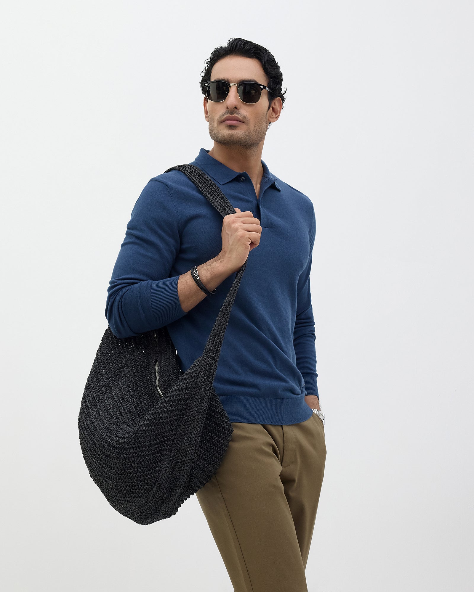 Blue Polo Neck Solid Sweater - Mushroom