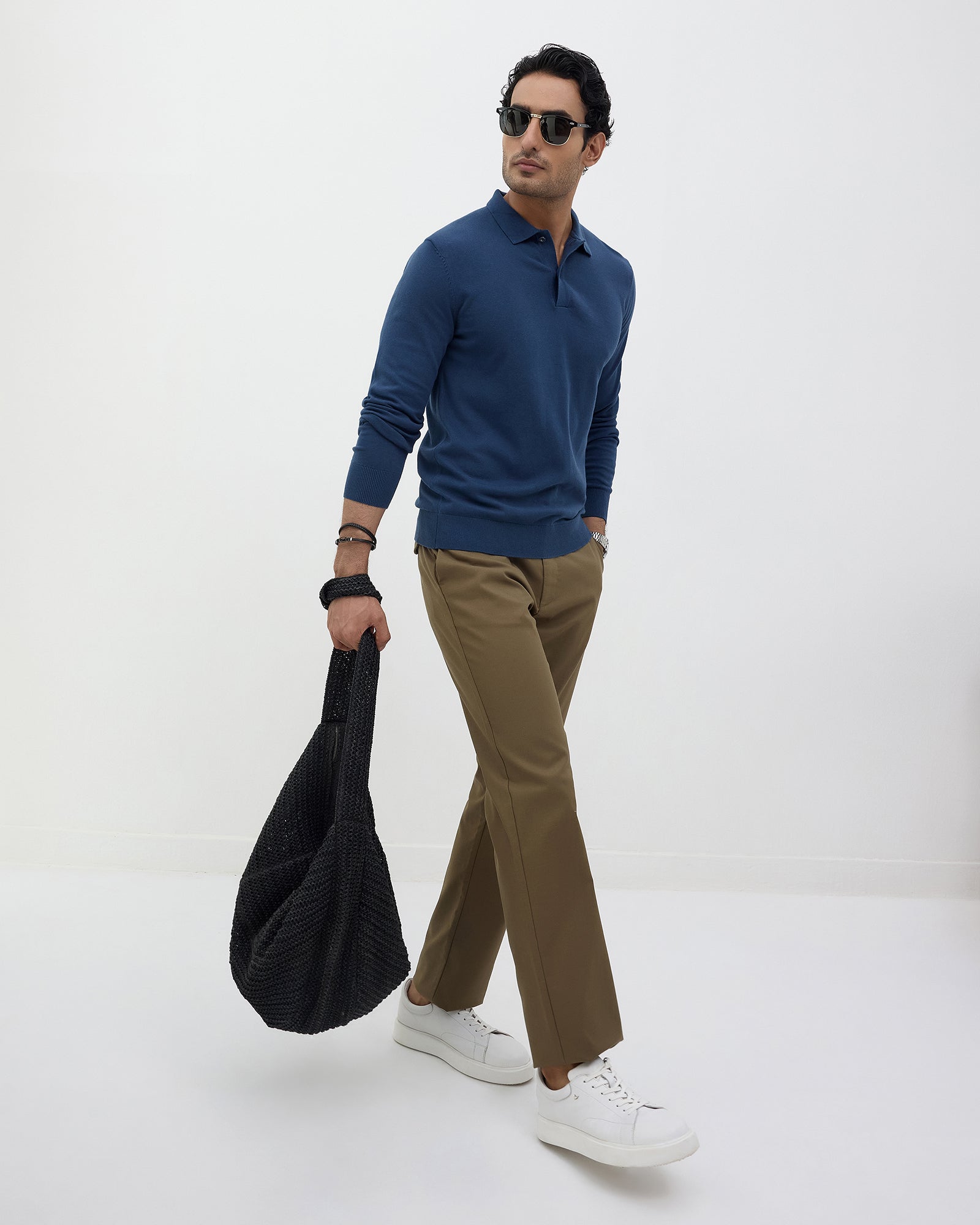 Blue Polo Neck Solid Sweater - Mushroom