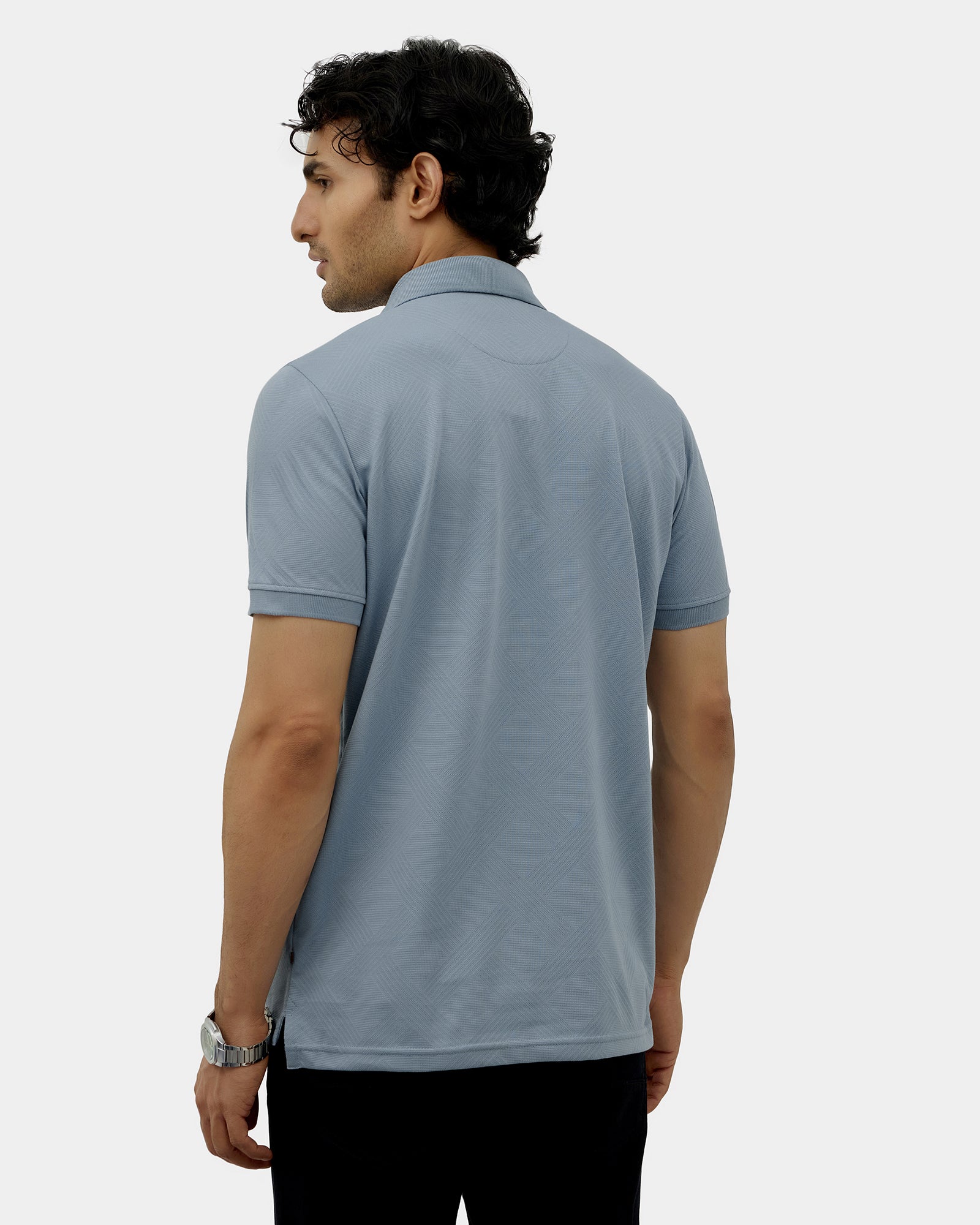 Blue Textured Polo - Lina