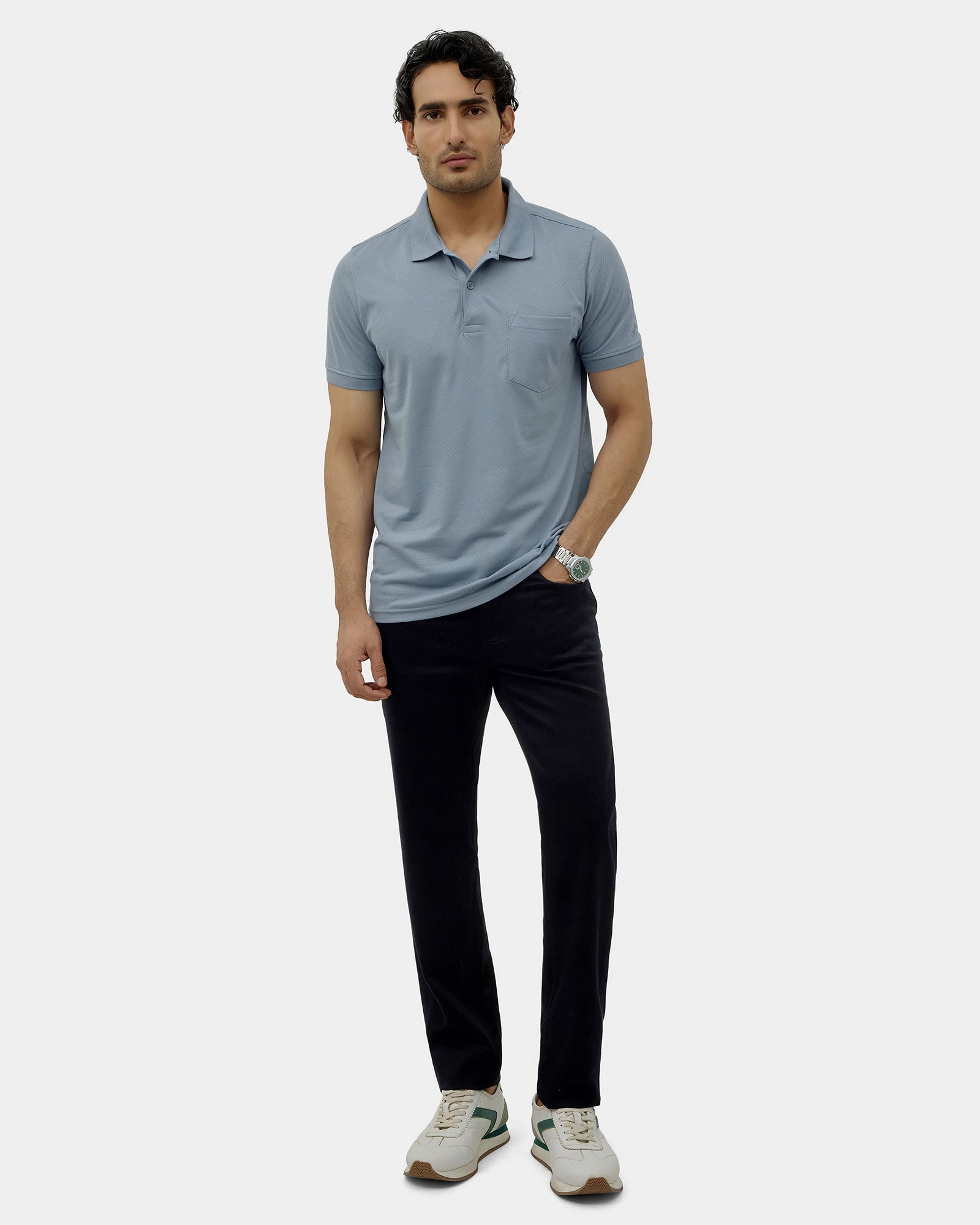 Blue Textured Polo - Lina