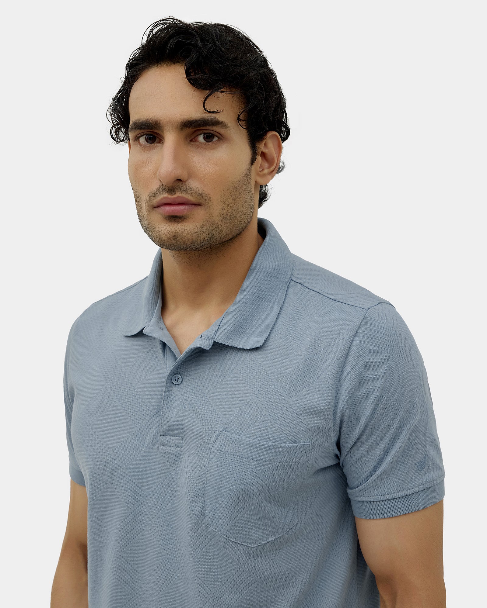 Blue Textured Polo - Lina