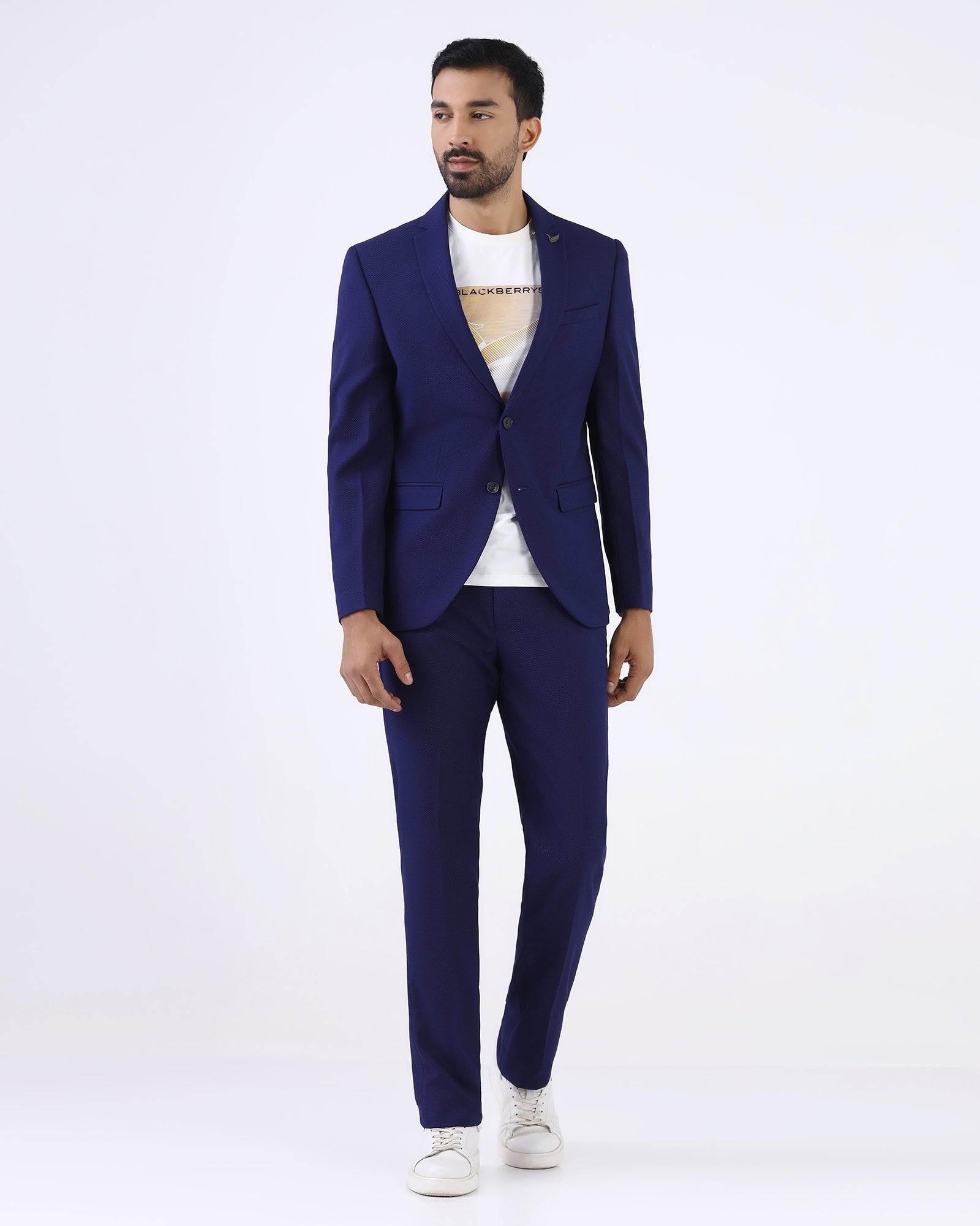 Blue Two Piece Textured Suit - Zame