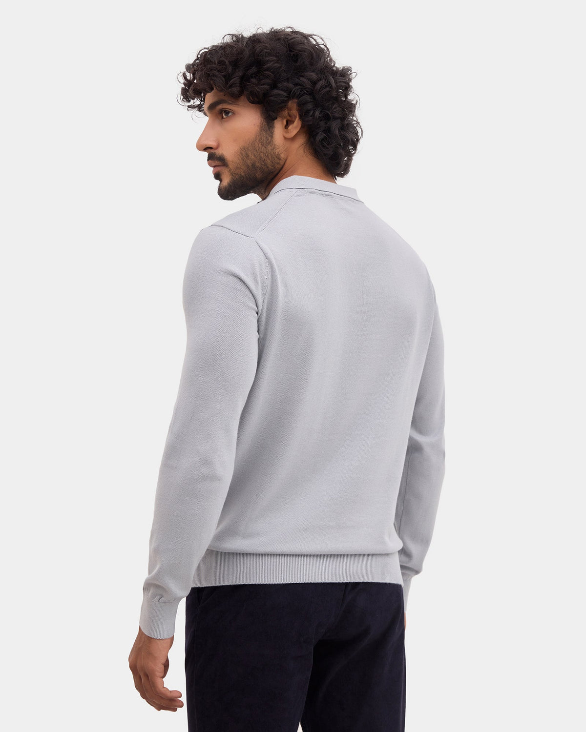 Bluish Grey Polo Neck Solid Sweater - Mushroom