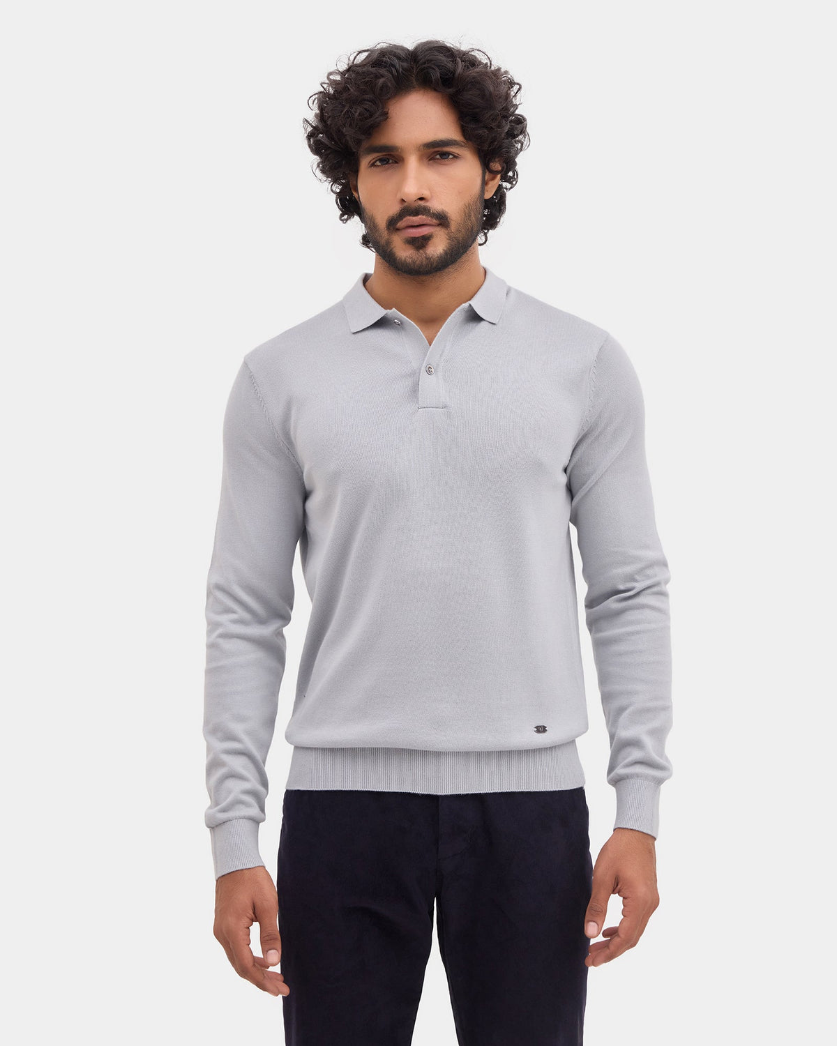 Bluish Grey Polo Neck Solid Sweater - Mushroom