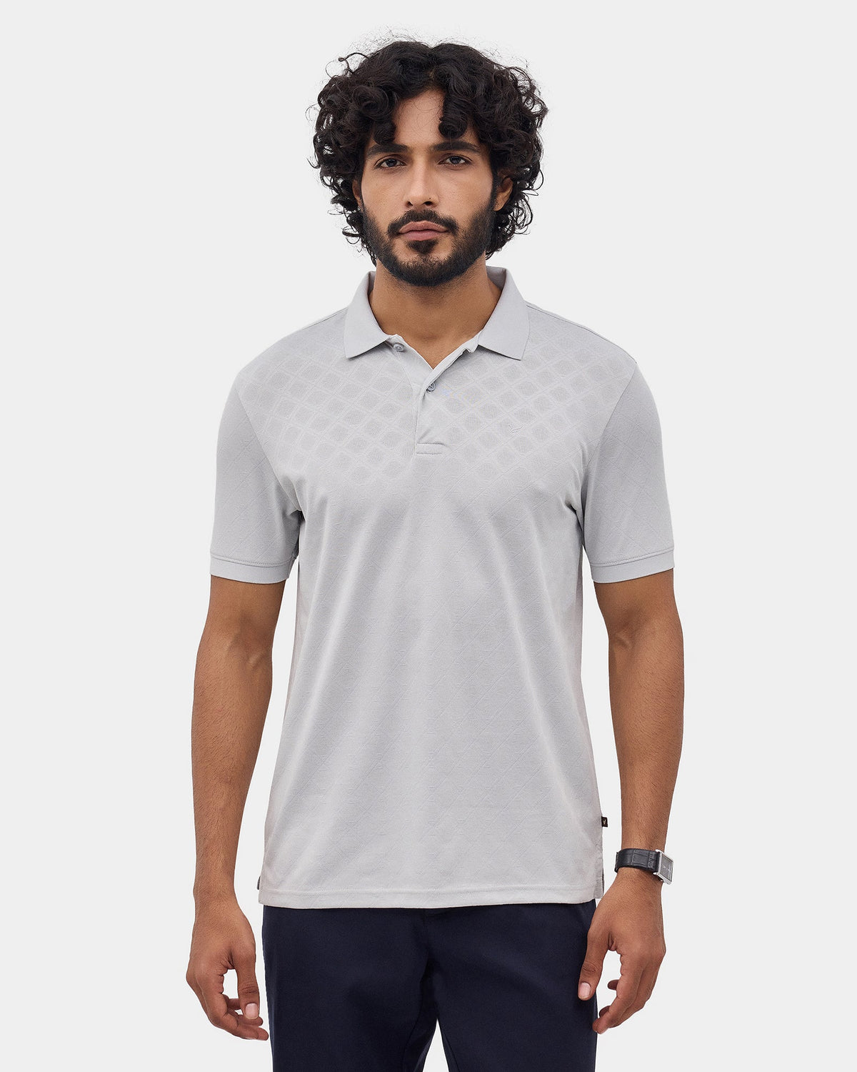 Bluish Grey Textured Polo - Cho