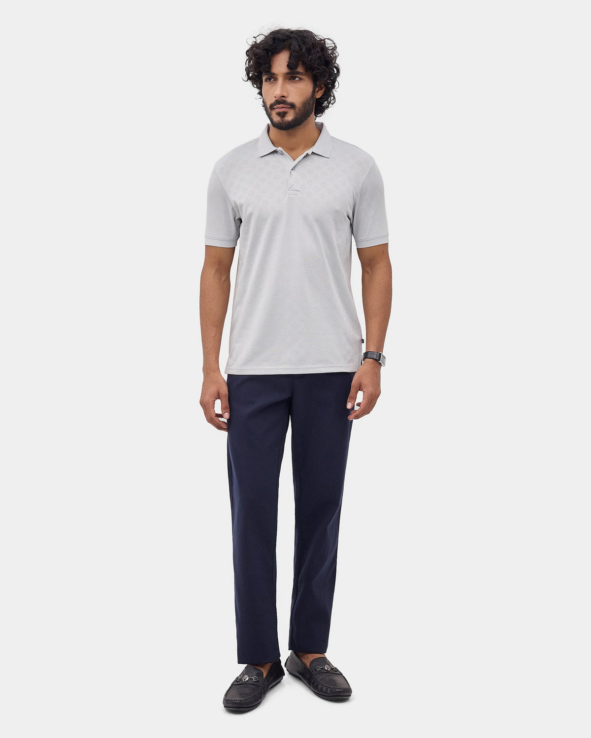 Bluish Grey Textured Polo - Cho