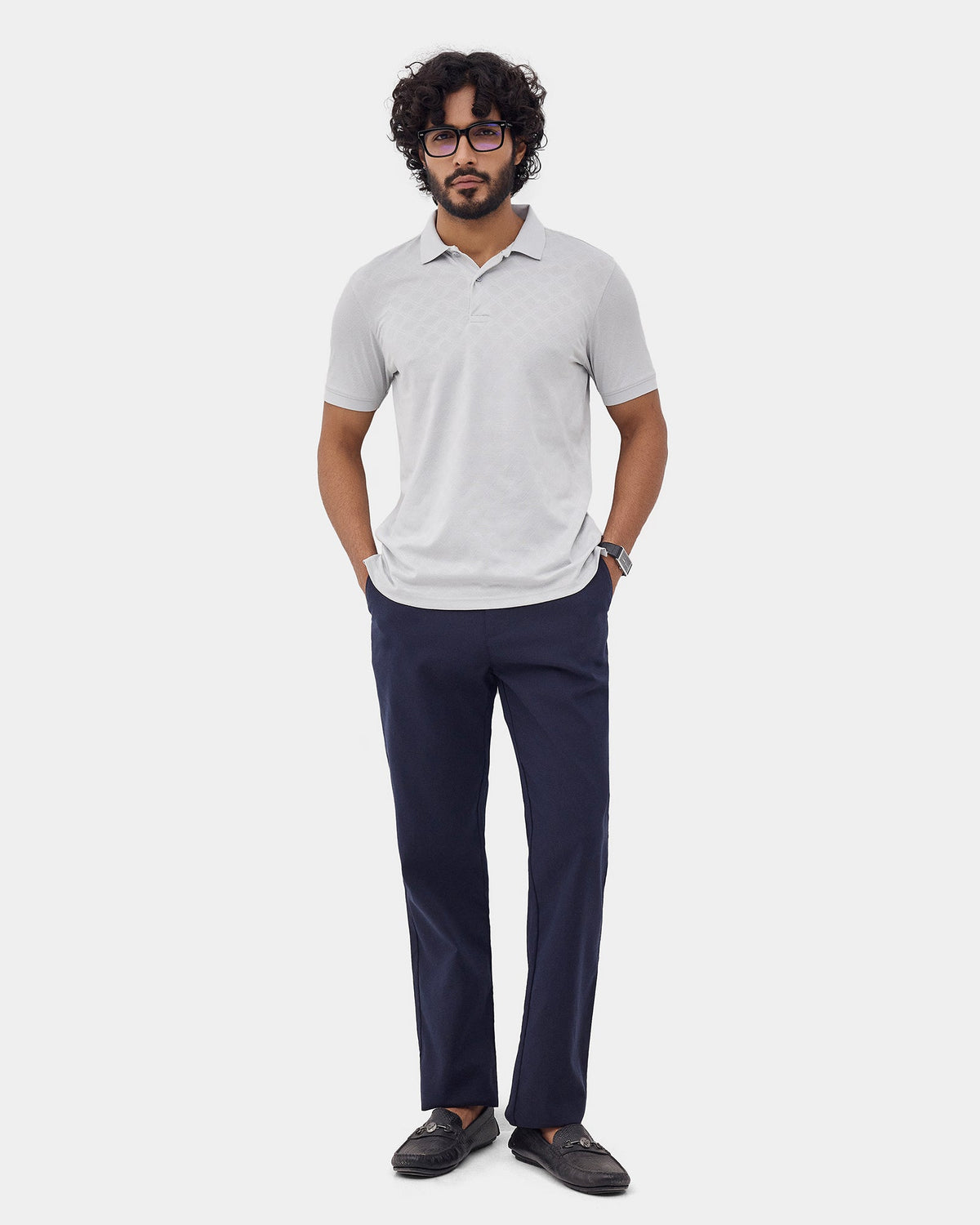 Bluish Grey Textured Polo - Cho