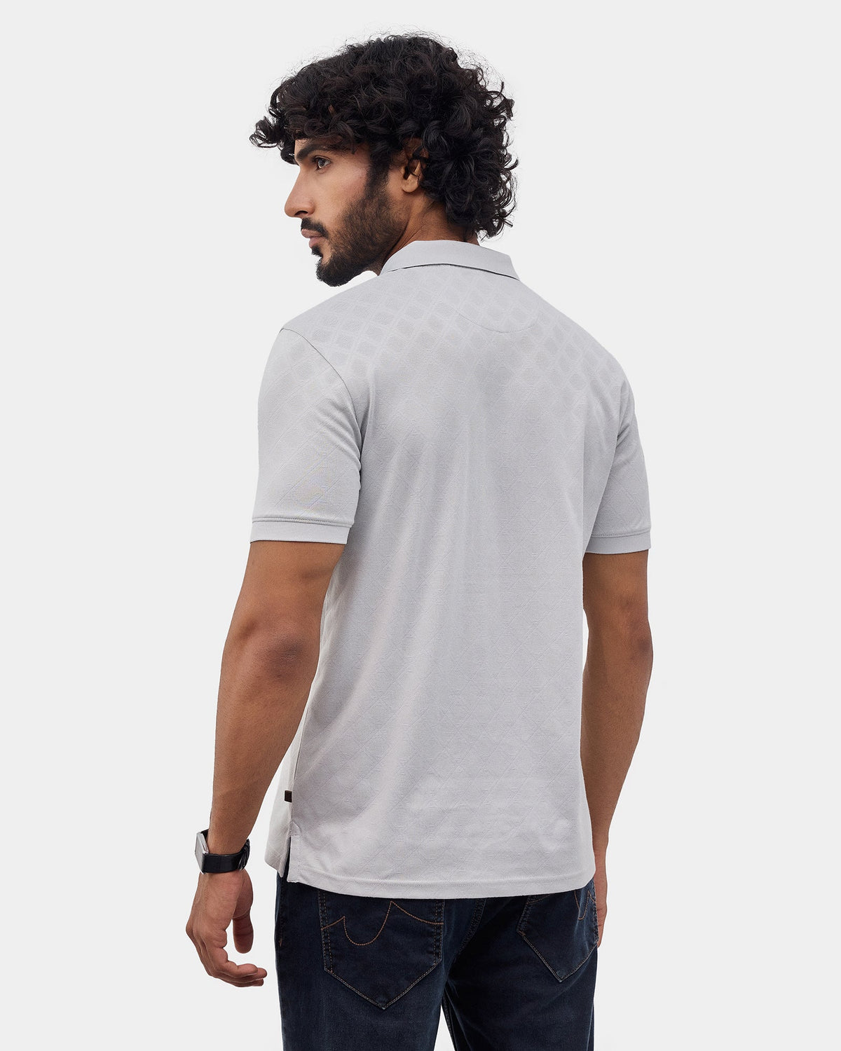 Bluish Grey Textured Polo - Cho