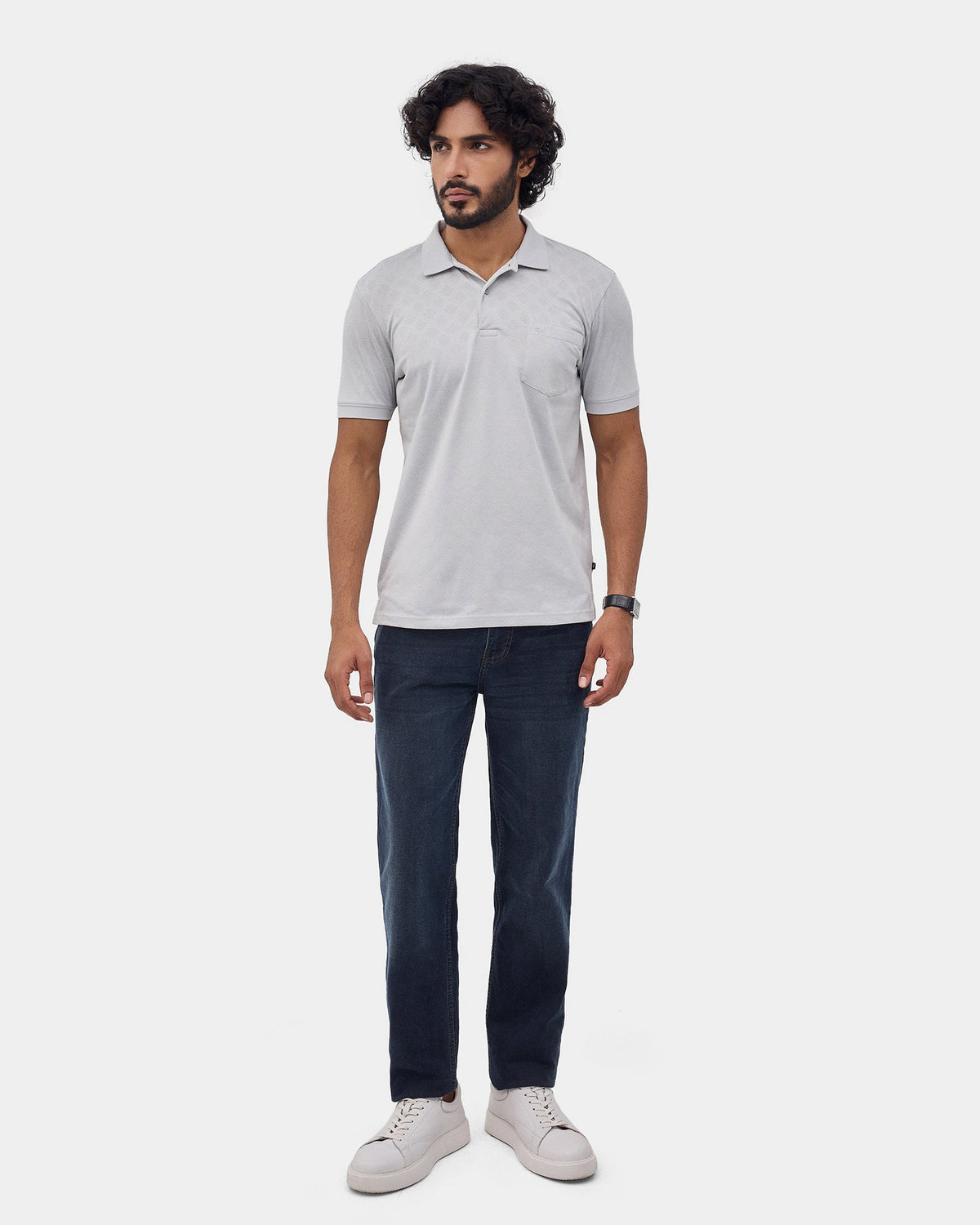 Bluish Grey Textured Polo - Cho