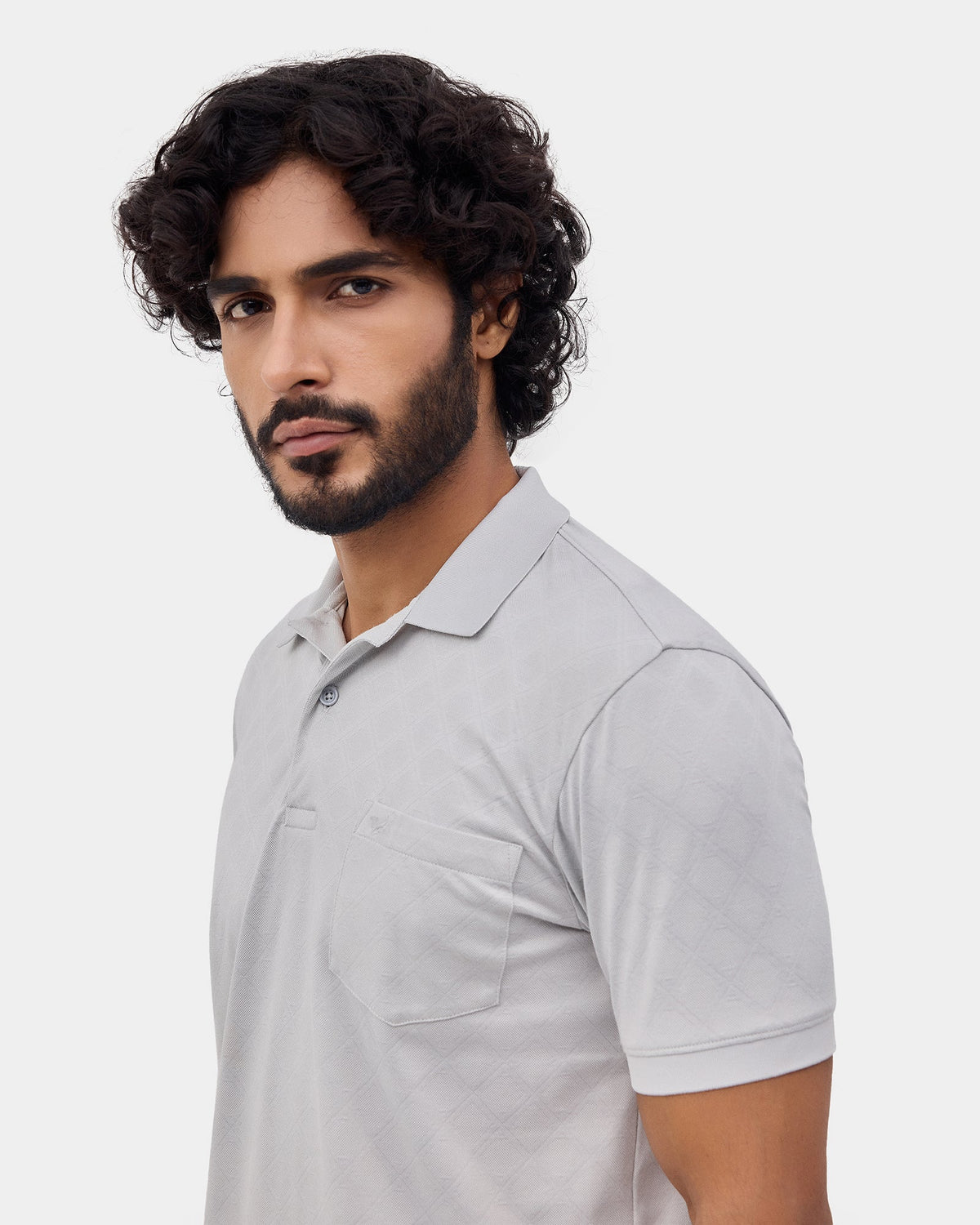 Bluish Grey Textured Polo - Cho