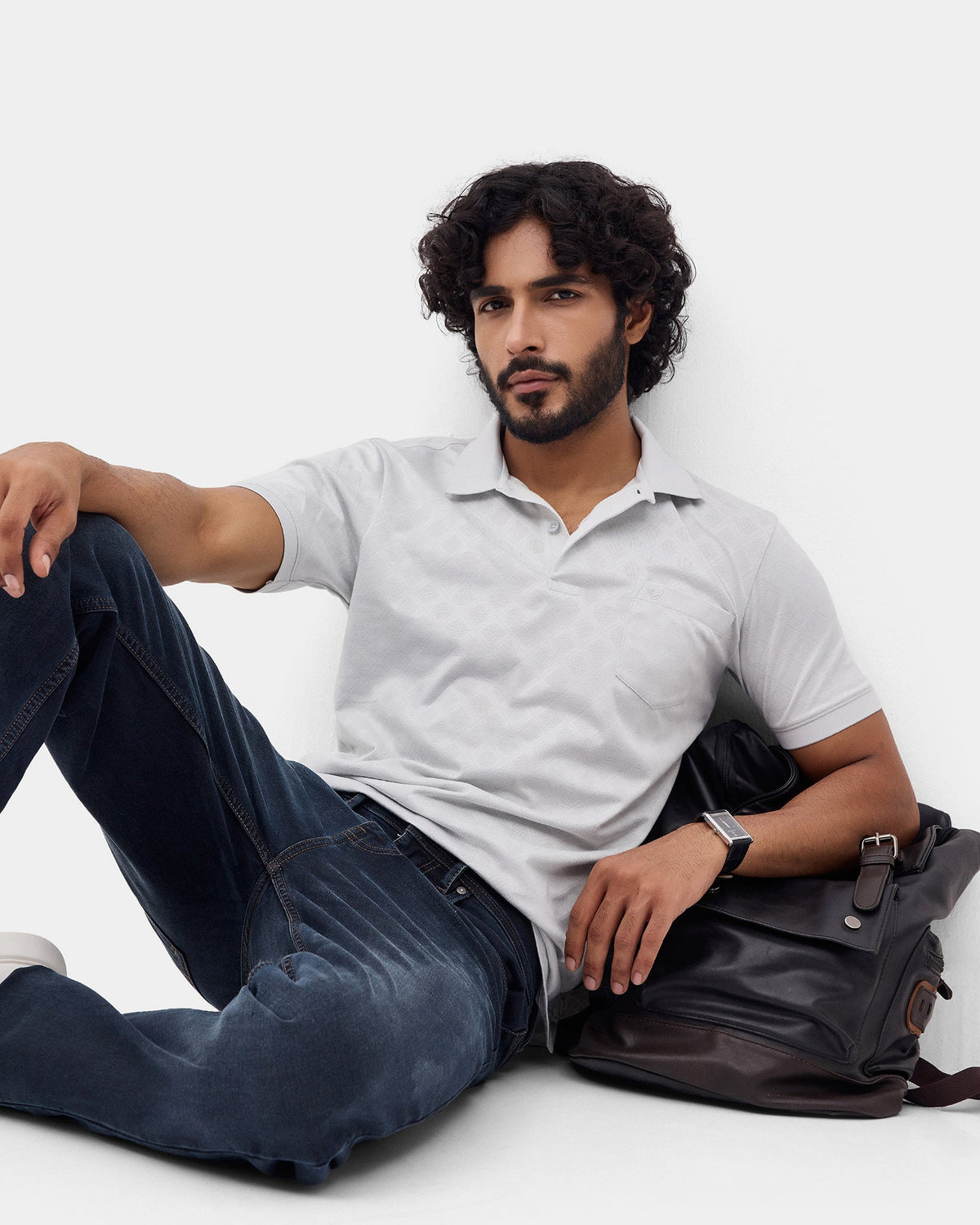 Bluish Grey Textured Polo - Cho