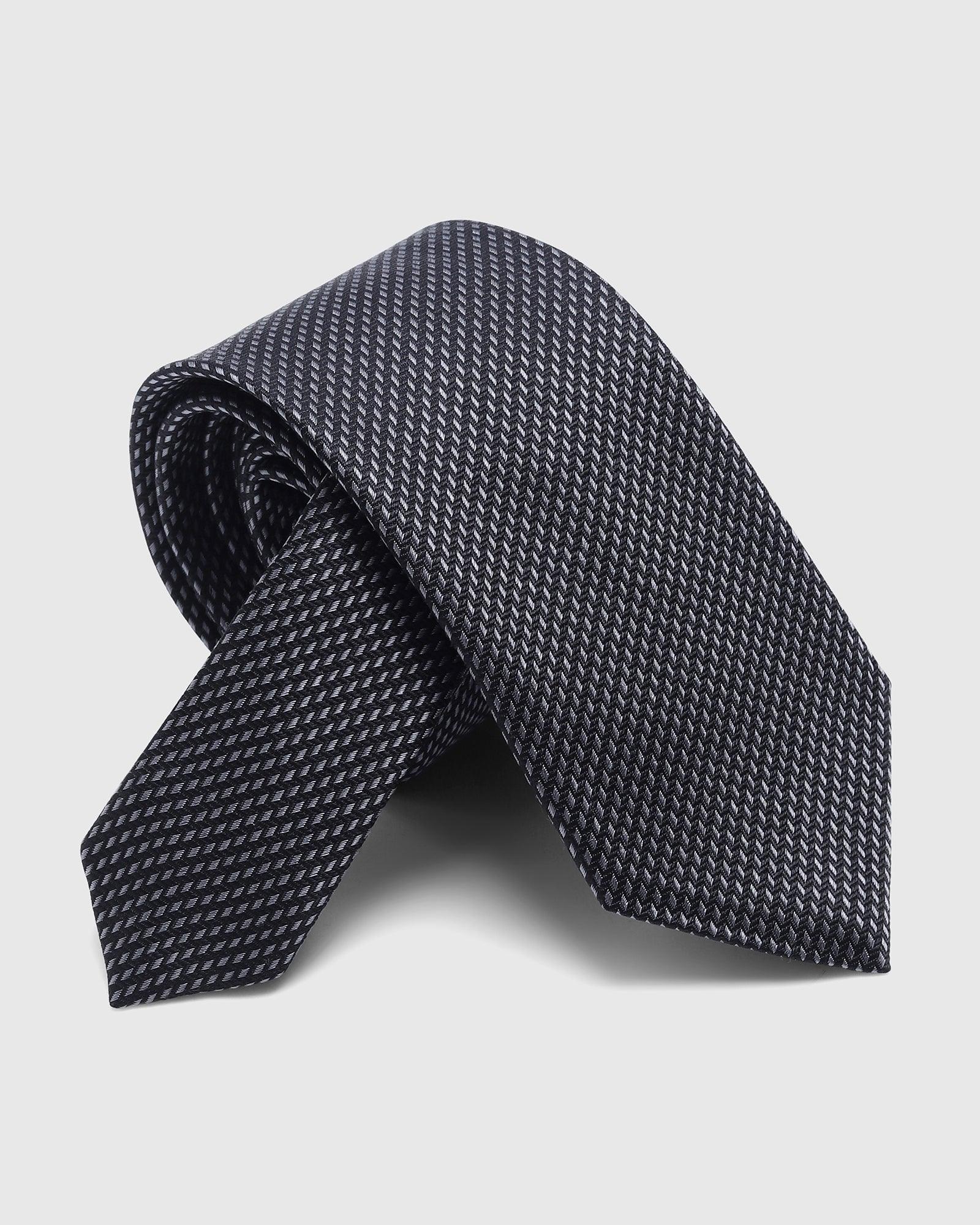 Boxed Combo Printed Tie With Pocket Sqaure In Charcoal Grey - Soita