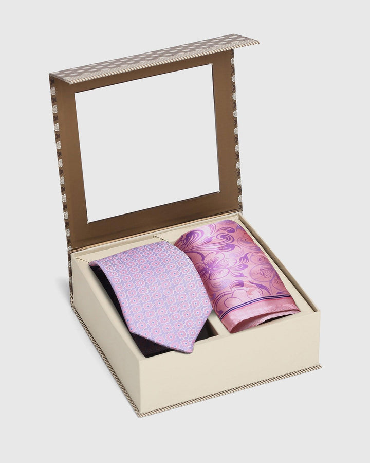 Boxed Combo Printed Tie With Pocket Sqaure In Coral Pink - Sarita