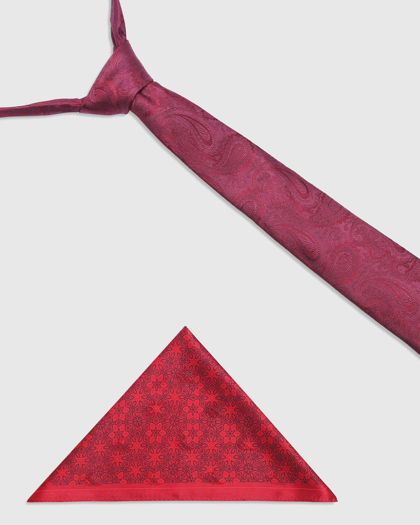 Boxed Combo Printed Tie With Pocket Sqaure In Maroon - Sniper