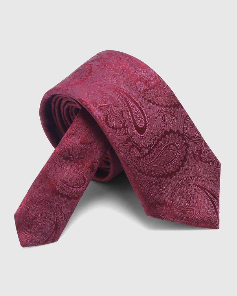 Boxed Combo Printed Tie With Pocket Sqaure In Maroon - Sniper