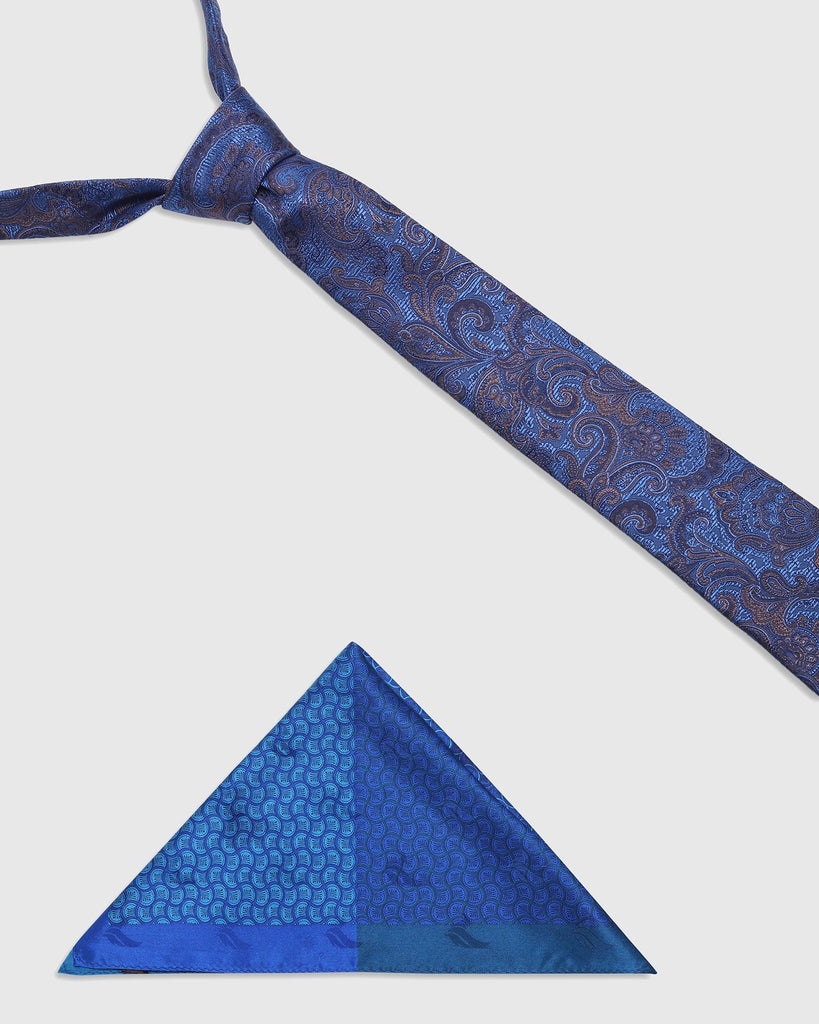 Boxed Combo Printed Tie With Pocket Square In Navy