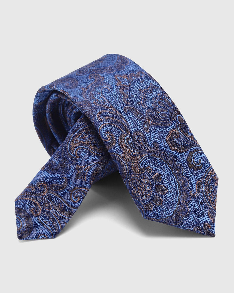 Boxed Combo Printed Tie With Pocket Square In Navy