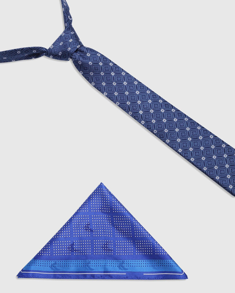 Boxed Combo Printed Tie With Pocket Sqaure In Navy - Stones