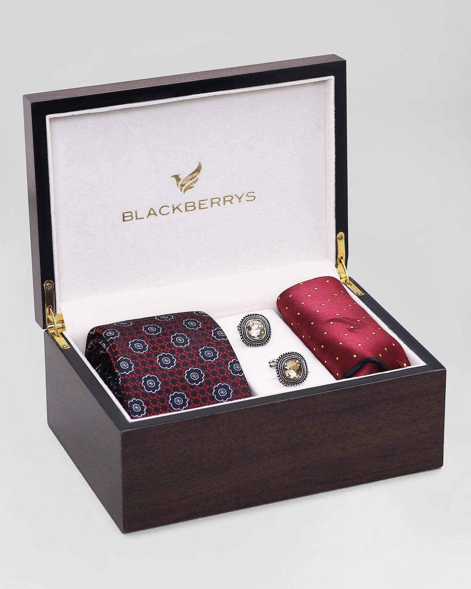 Boxed Combo Printed Tie With Pocket Square And Cufflink - Rayan
