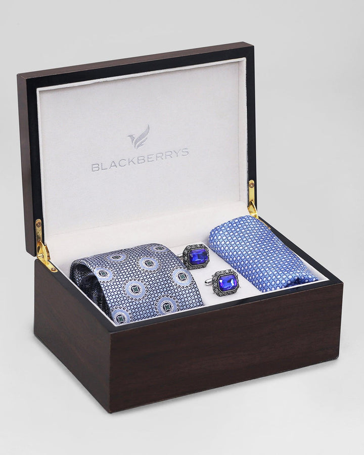 Boxed Combo Printed Tie With Pocket Square And Cufflink - Rissa